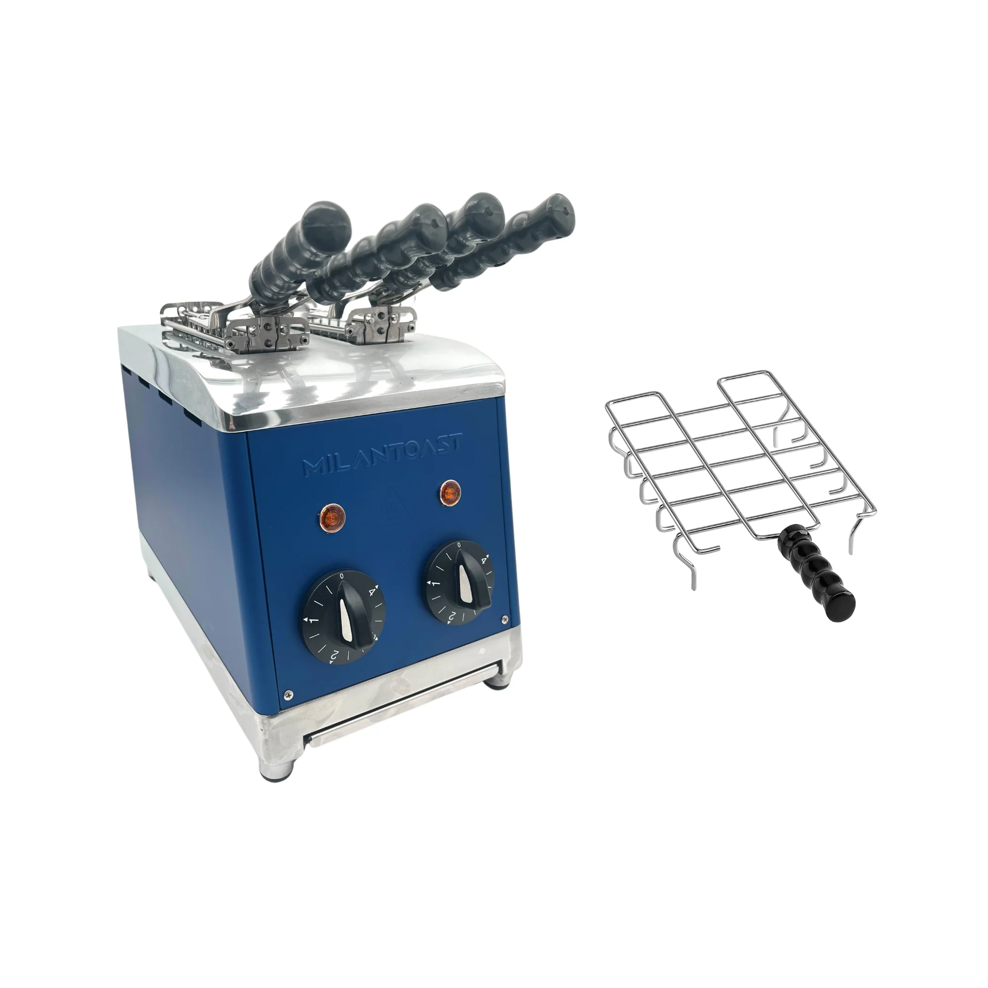 2025 Tostadora Milantoast de 2 ranuras con pinzas y soporte para panecillos