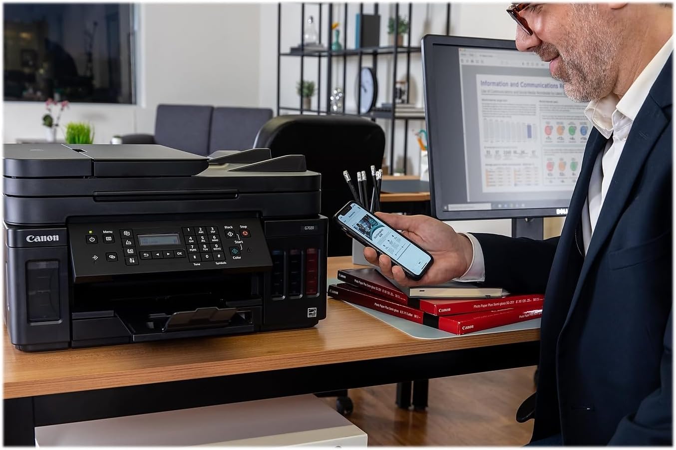 Impresora Todo en Uno para Oficina en Casa | Impresora Super Tanque Inalámbrica | Copiadora | Escáner | Fax y ADF con Impresión Móvil, Negra, Compatible con Alexa