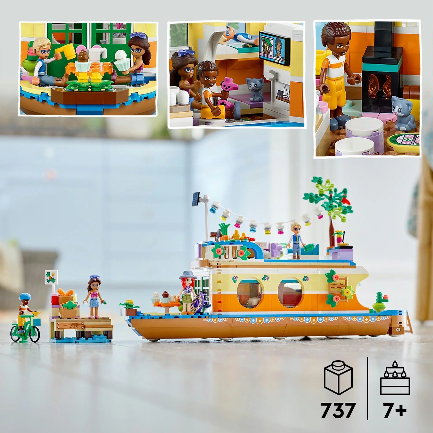 LEGO Friends Casa Flotante en el Canal 41702 Kit de Construcción; Incluye 4 Mini Muñecas, incluyendo a Mia, y 1 Animal de Juguete; Regalo de Cumpleaños para Niños de 7 años en adelante (737 piezas)