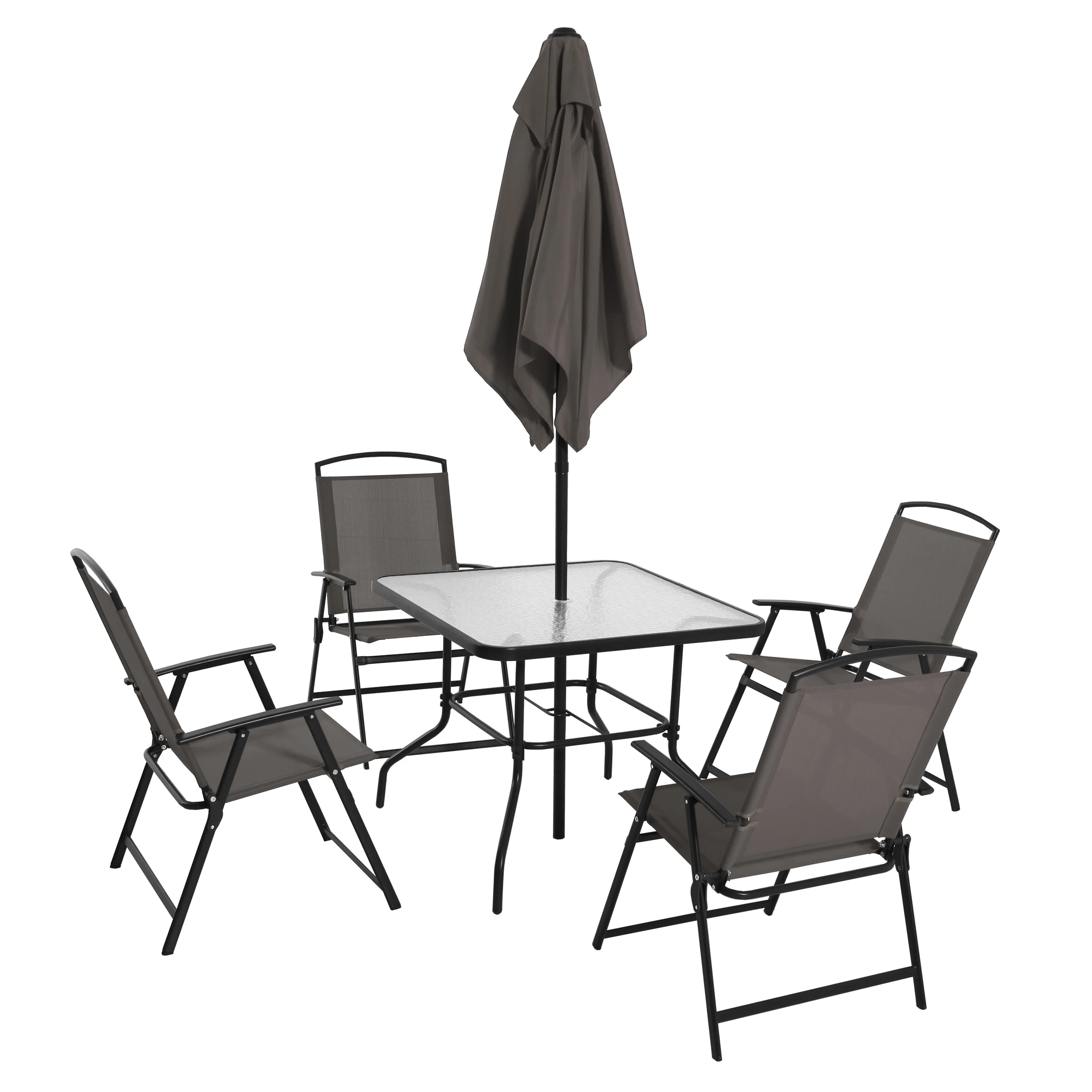 2025 Juego de comedor exterior Mainstays Albany Lane de 6 piezas con sombrilla, acero, rojo