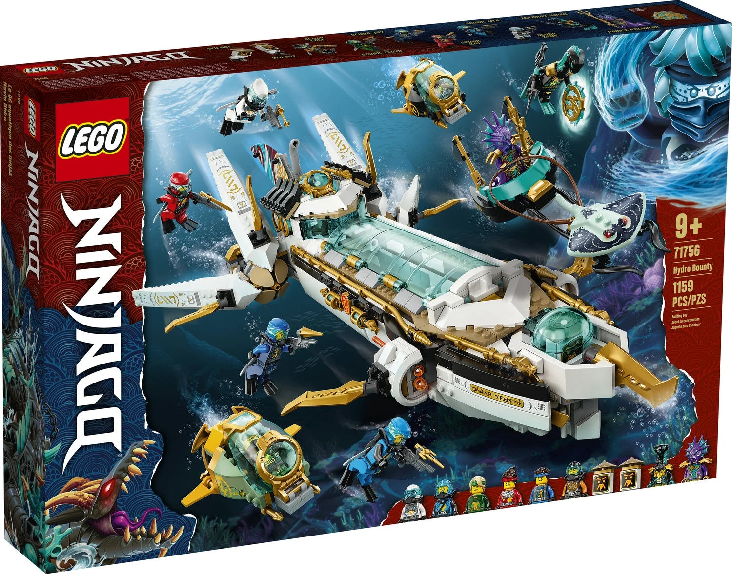 LEGO NINJAGO Hydro Bounty, Set de Construcción de Submarino 71756 con Minifiguras de Kai y Nya, Juguetes Ninja, Regalos para Niños y Niñas a partir de 9 años