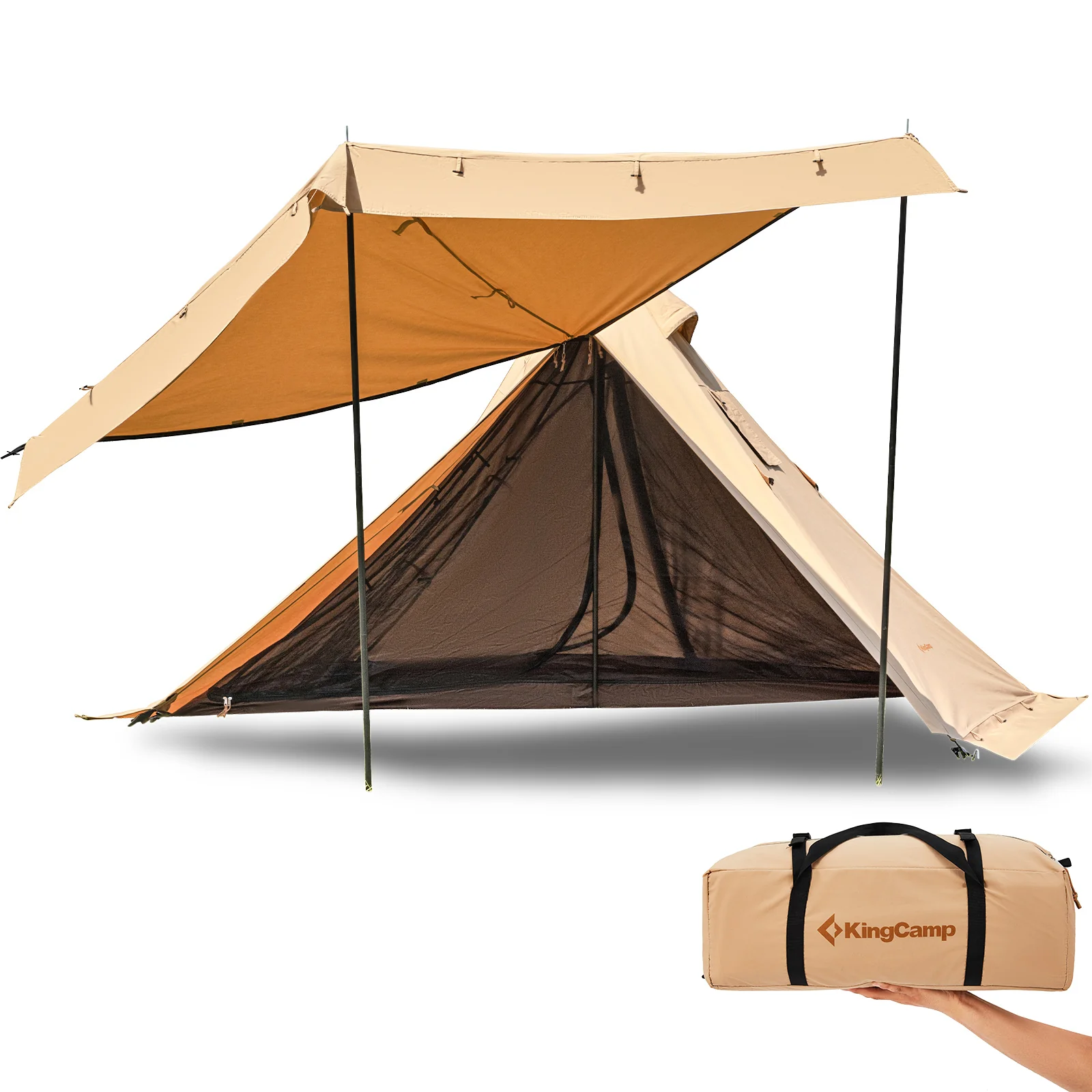 2025 KingCamp Torino 2 – Tienda espaciosa para 1-2 personas con estructura simple de un solo mástil, salida para chimenea, resistente al invierno, repelente al agua y compacta