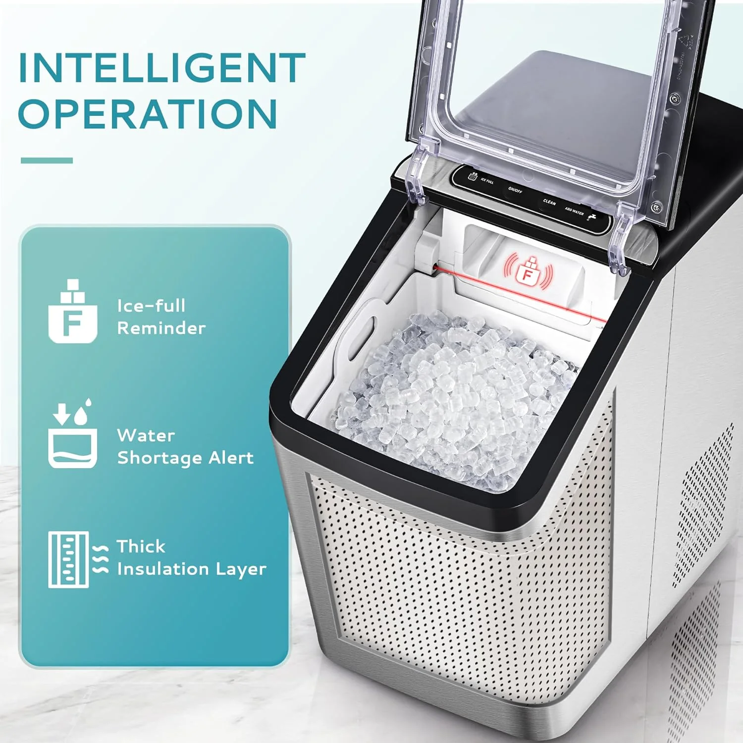 2025 Máquina de hielo con compresor de alta eficiencia EUHOMY 18'' – Hielo tipo Nugget masticable, compacta y potente