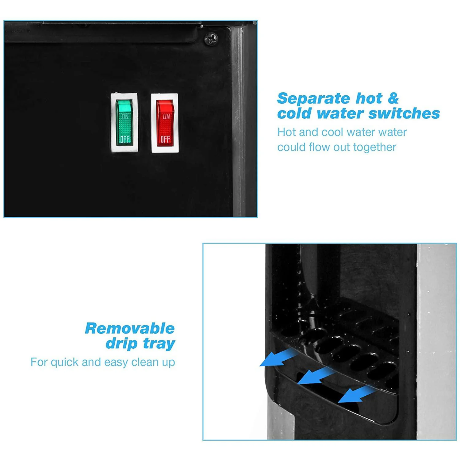 2025 Fuente de agua de carga superior para botellas de 3–5 galones – Agua caliente y fría con seguridad infantil – Negra