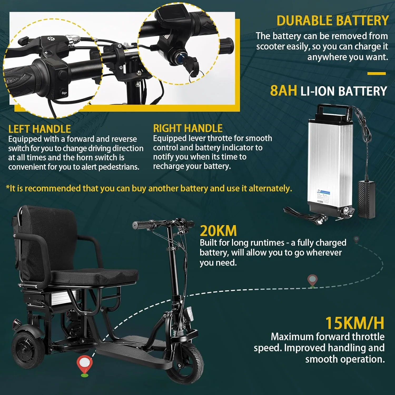 2025 Scooter eléctrico plegable WISGING de 3 ruedas – movilidad práctica para adultos y personas mayores