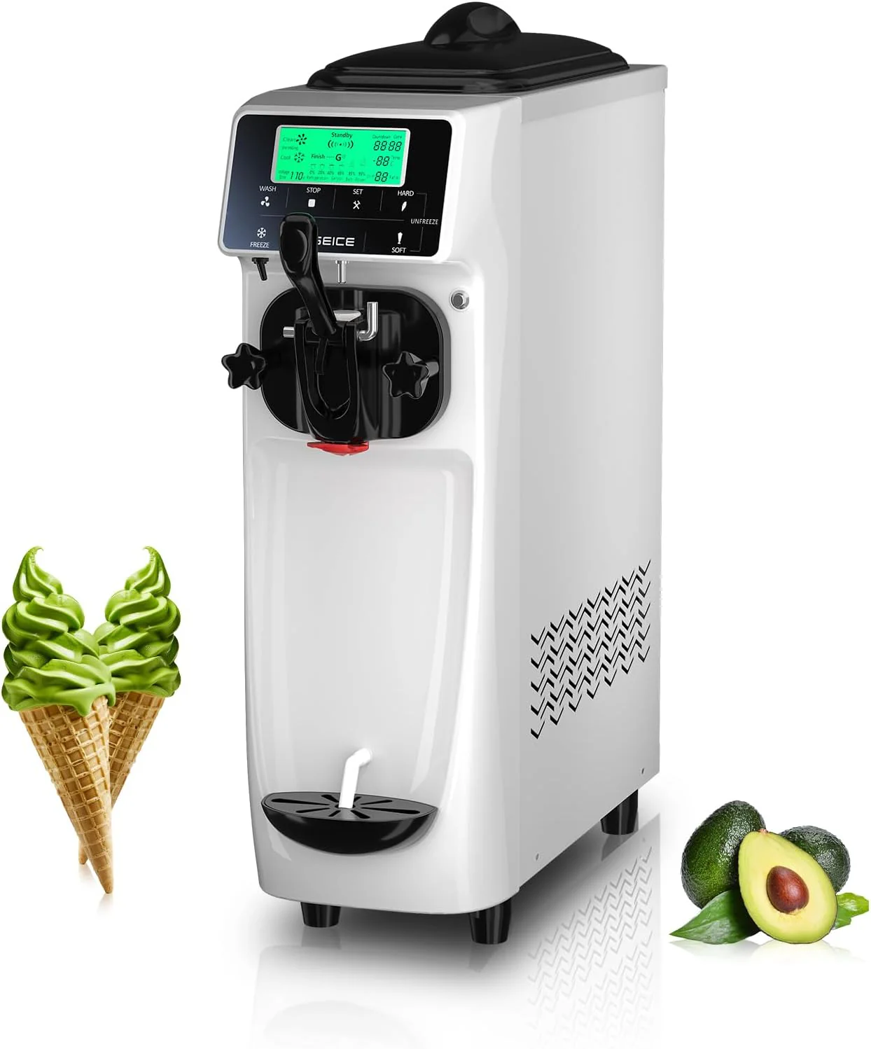 Máquina de helado italiano GSEICE – Capacidad de 12 L (3,2 galones), monofunción, de instalación libre con función de preenfriamiento – Ideal para el hogar, escuelas, tiendas o uso comercial