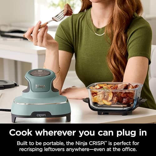 2025 Ninja Crispi Freidora de Aire Caliente, Compatible con Microondas, Congelador y Lavavajillas, Sistema de Cocina Portátil en Vidrio No Tóxico, Recipiente de Vidrio de 1,5 L con 6 Tazas y Tapas
