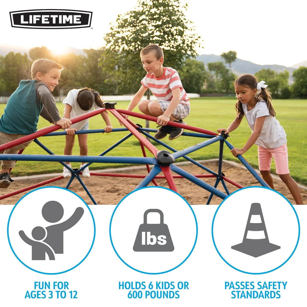 Lifetime Cúpula para Escalar al Aire Libre para Niños, 5 pies de Alto x 10 pies de Ancho, Rojo y Azul (101301)