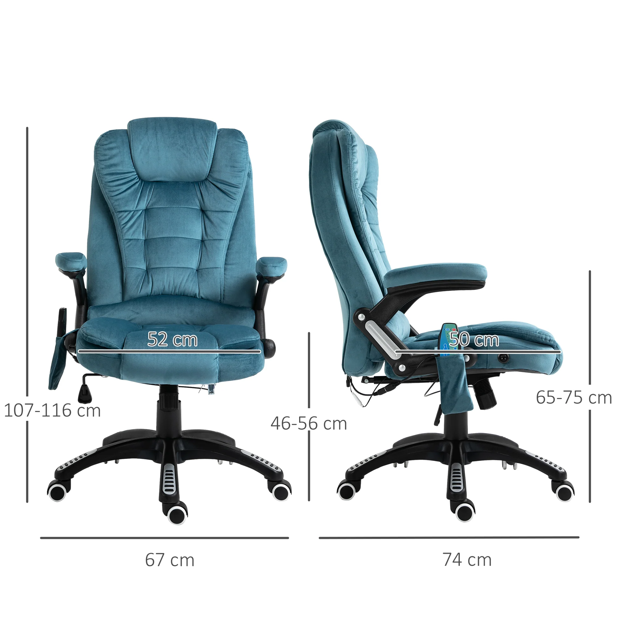 Silla de Oficina Ergonómica con Masaje de 6 Puntos y Calefacción en la Espalda, Tela Tipo Terciopelo, Azul