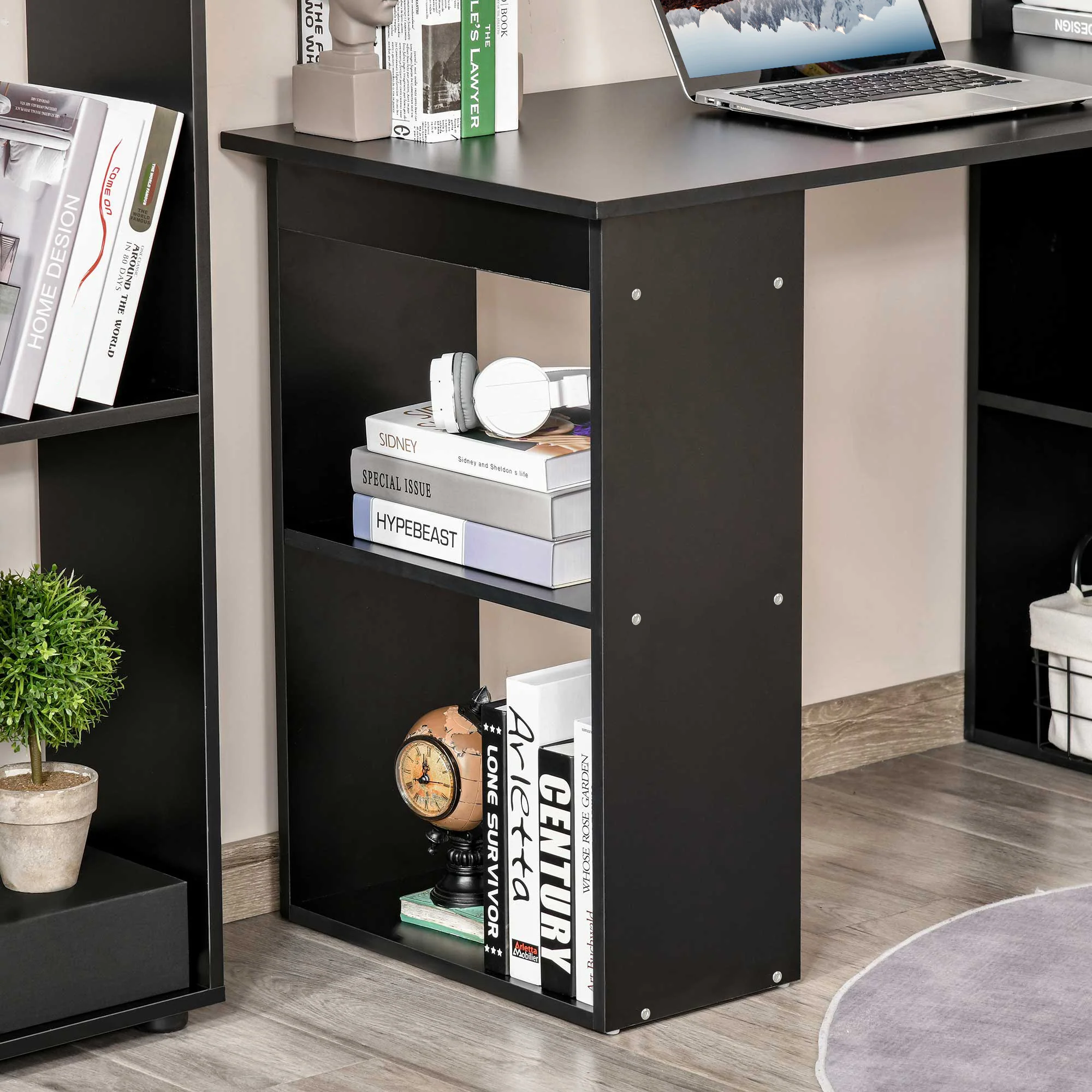 Escritorio de Ordenador Moderno de 120 cm con Estantería, Mesa de Estudio y Estación de Trabajo con 6 Estantes, Negro