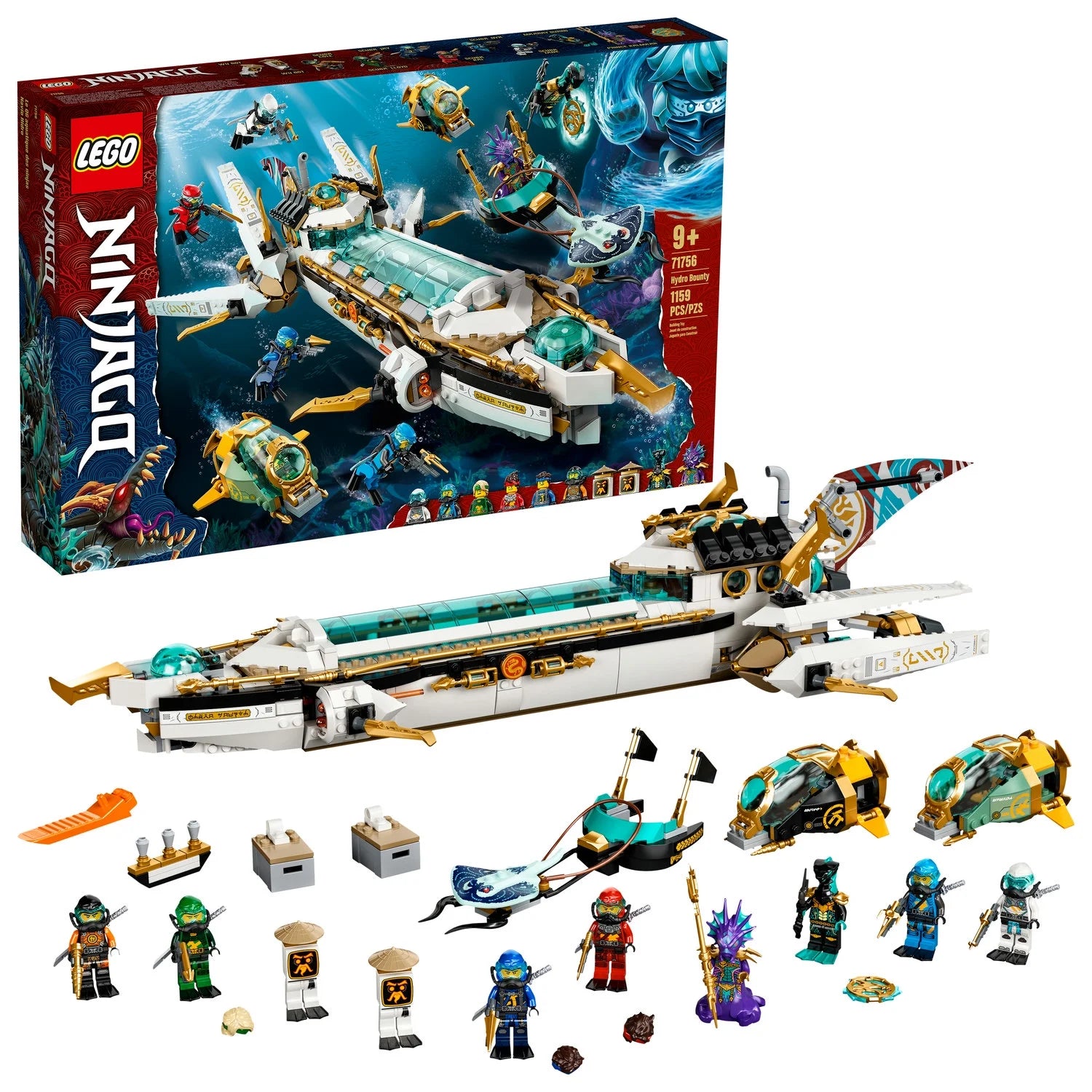 LEGO NINJAGO Hydro Bounty, Set de Construcción de Submarino 71756 con Minifiguras de Kai y Nya, Juguetes Ninja, Regalos para Niños y Niñas a partir de 9 años