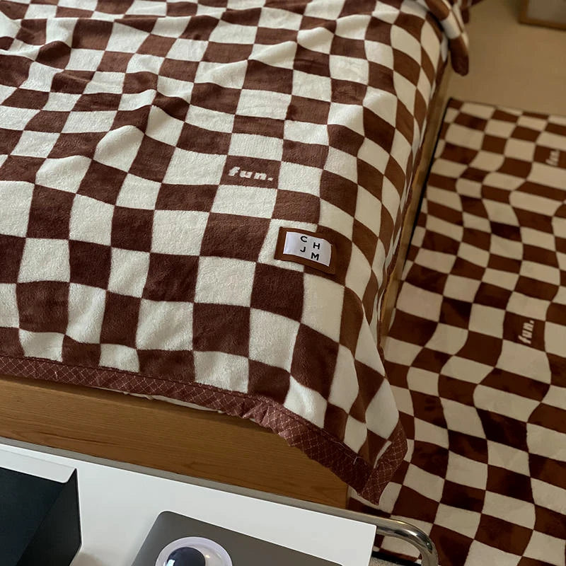 Manta de Ajedrez de Doble Cara en Terciopelo de Leche