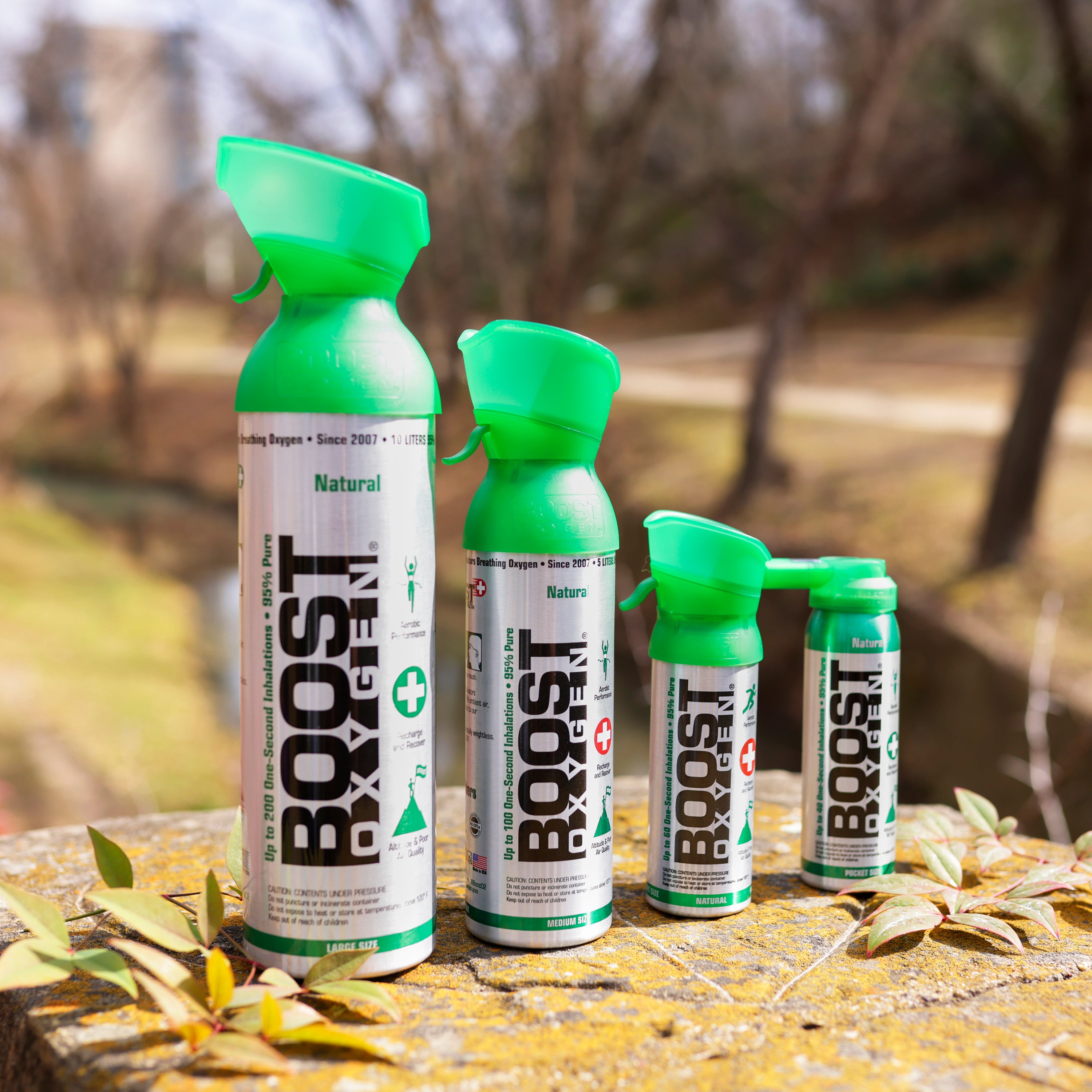 Boost Oxygen Natural Portátil 10 Litros Oxígeno Puro en Botella, Sin Sabor (Paquete de 18)