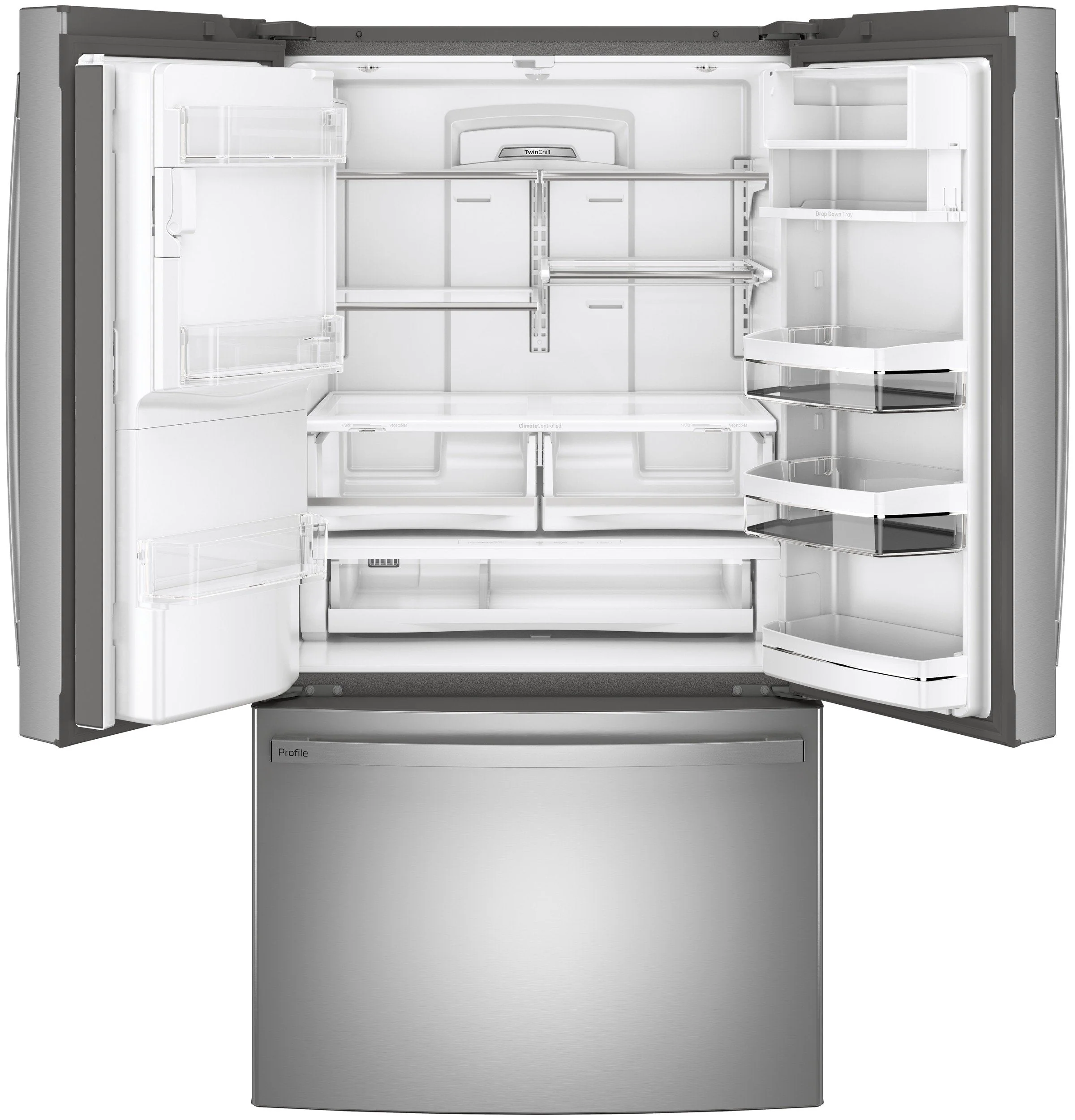 2025 Refrigerador French Door GE Profile™ Series ENERGY STAR® de 27.7 pies cúbicos, resistente a huellas dactilares, con llenado automático manos libres
