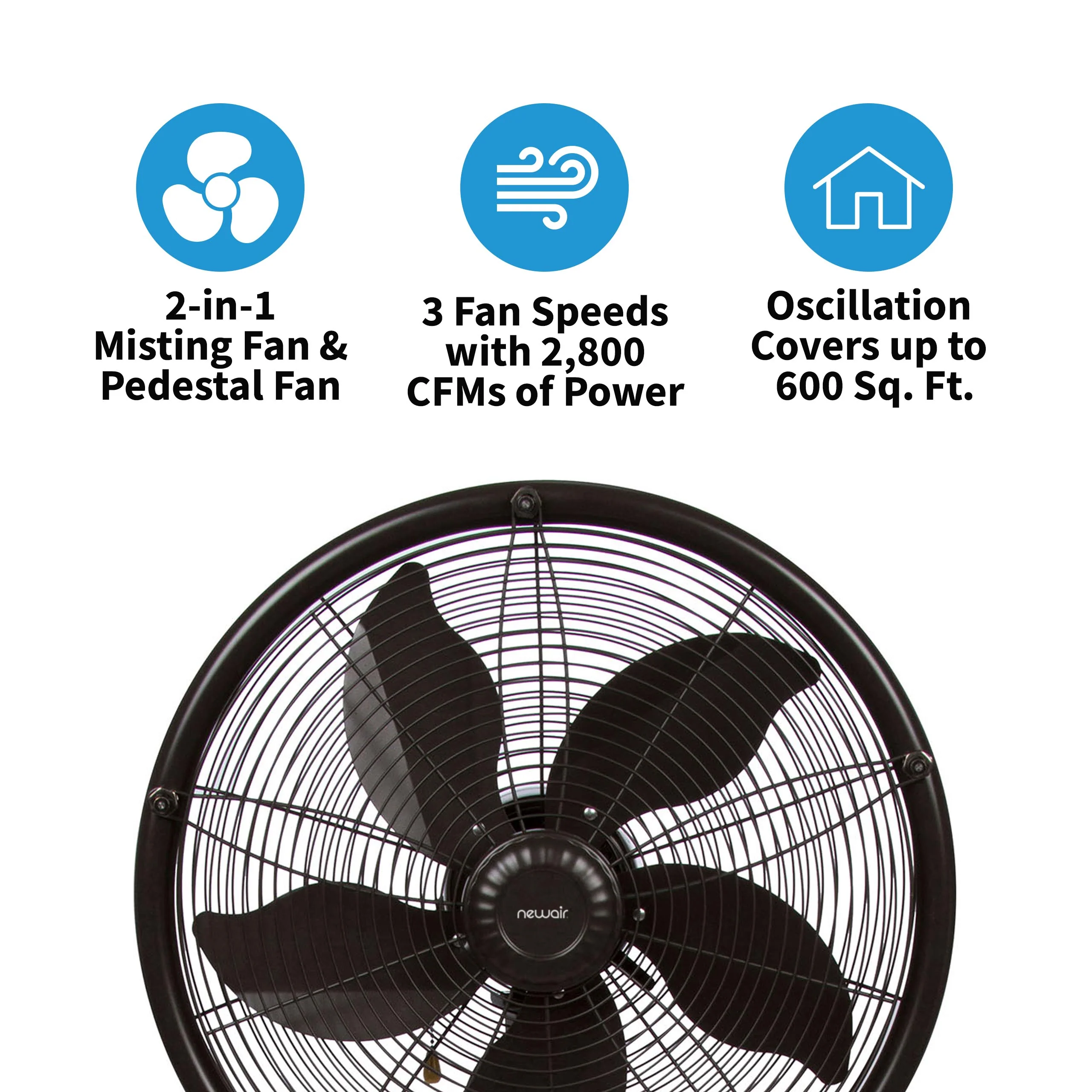 2025 Ventilador Nebulizador para Exteriores Newair – Combinado 2 en 1 – 2,800 CFM