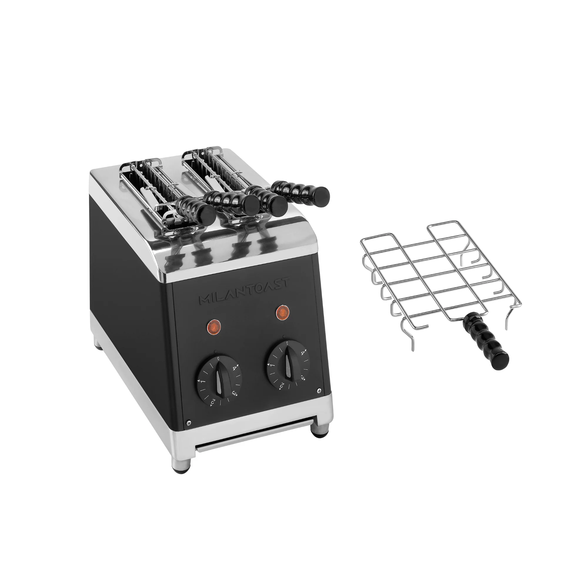 2025 Tostadora Milantoast de 2 ranuras con pinzas y soporte para panecillos