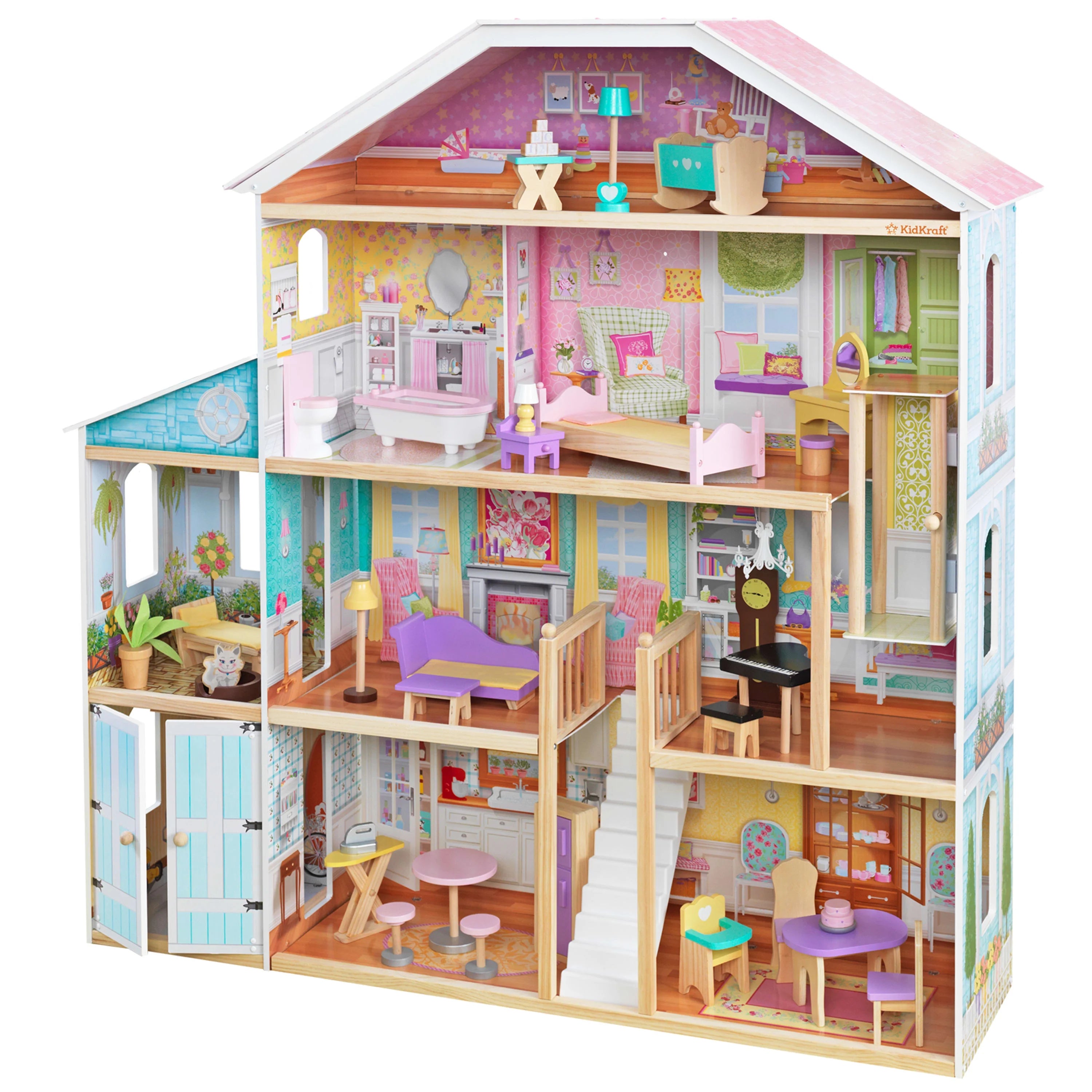 Casa de Muñecas de Madera KidKraft Grand View Mansion con 34 Accesorios, A partir de 3 años