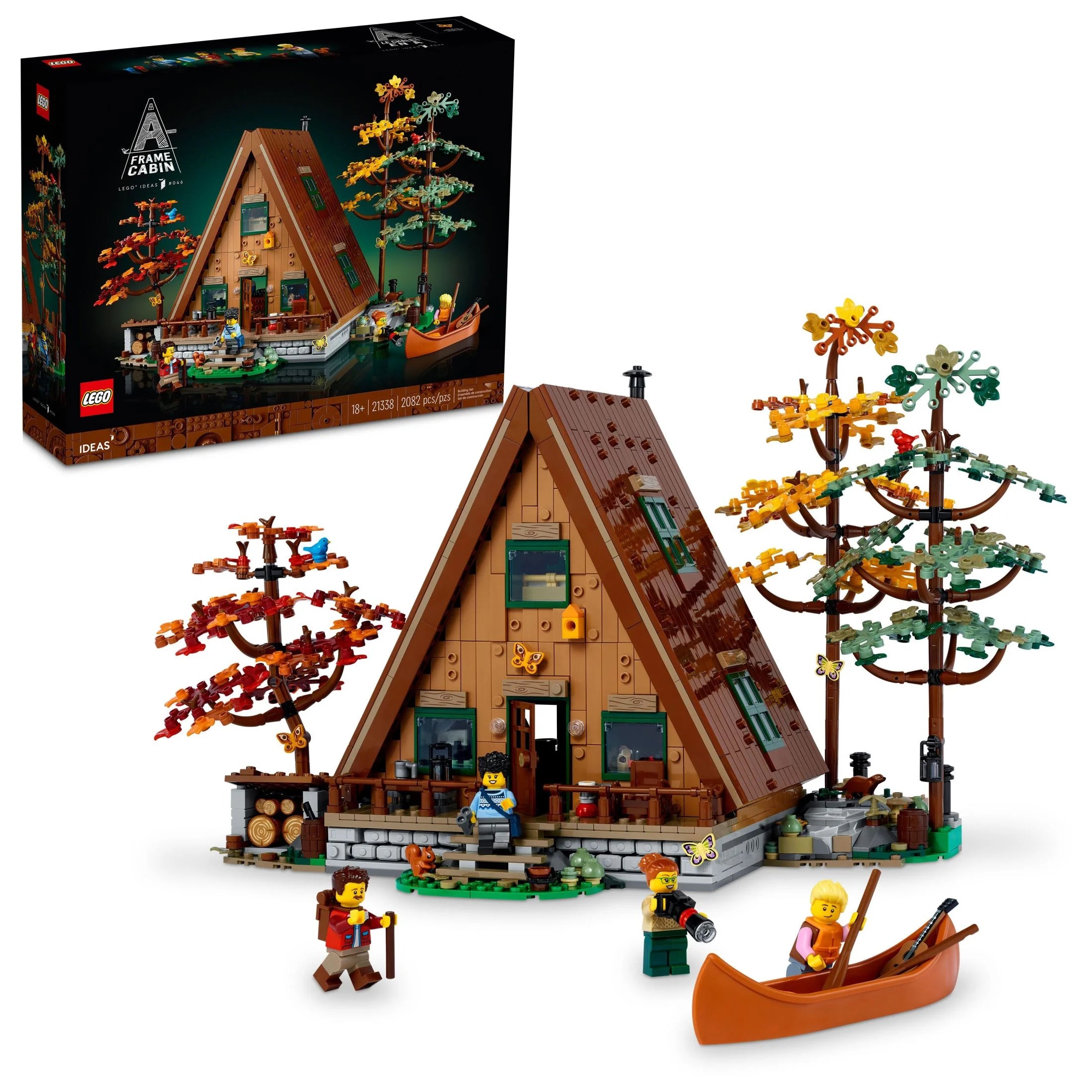LEGO Ideas Cabaña A-Frame 21338 – Set Coleccionable para Exhibición, Kit de Modelo Construible para Adultos, Regalo para Amantes de la Naturaleza y la Arquitectura, Incluye 4 Minifiguras Personalizables y 11 Figuras de Animales