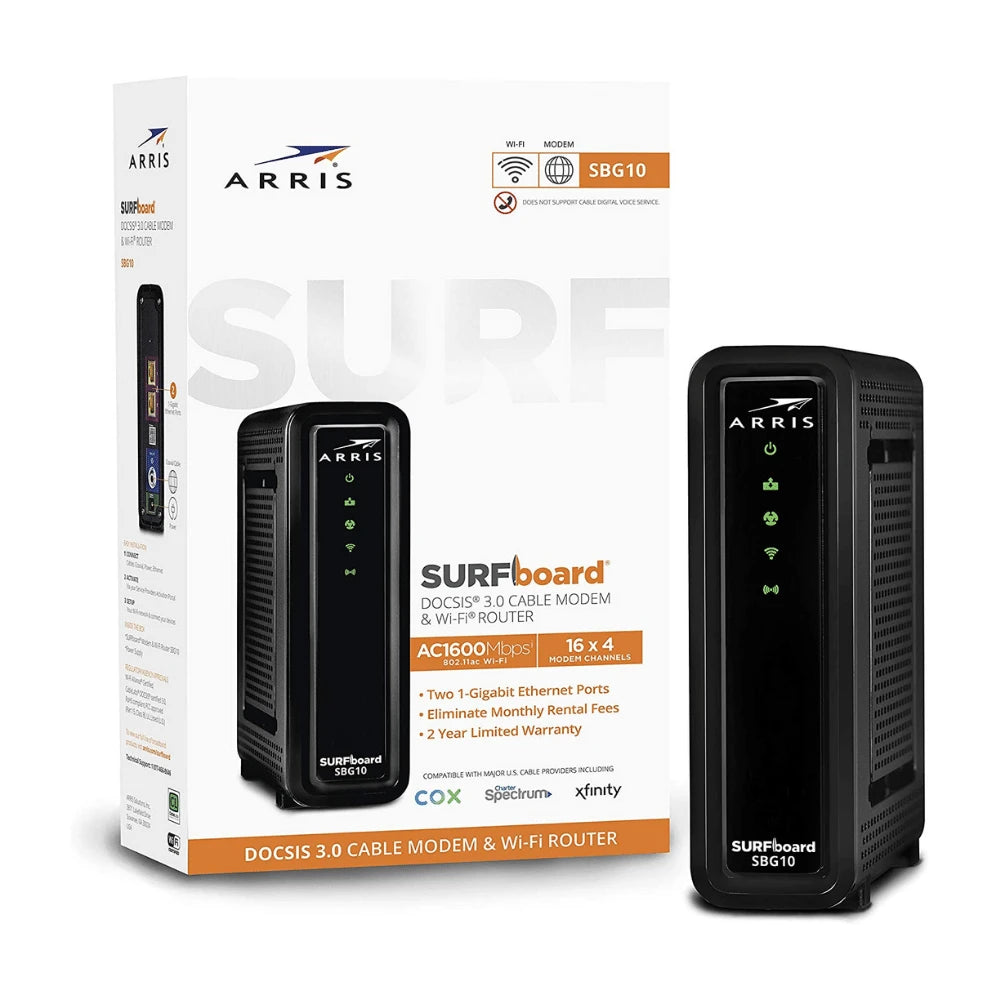 2025 Arris SURFboard SBG10 Módem de Cable DOCSIS 3.0 y Router Wi-Fi Dual Band AC1600