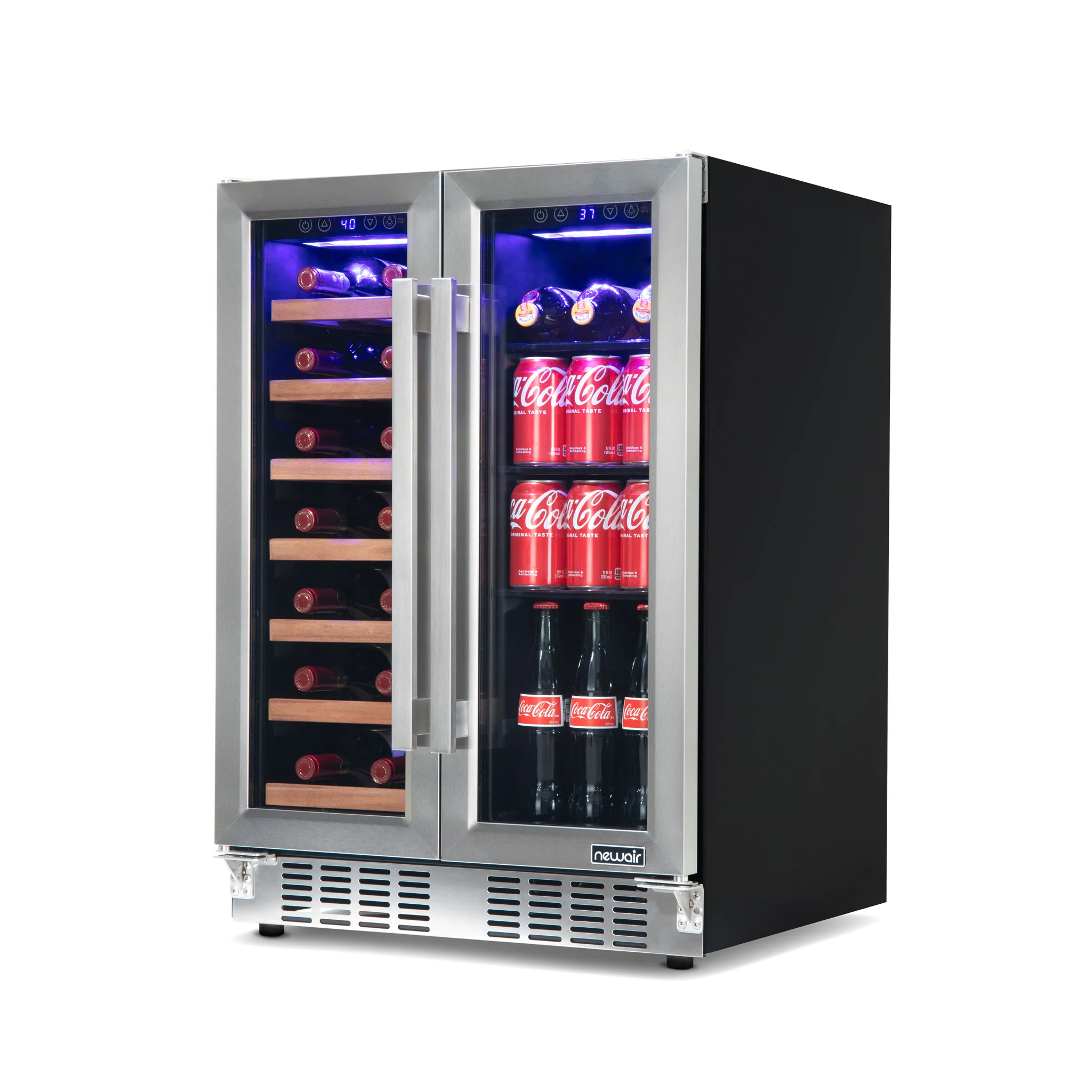 2025 Refrigerador para Vinos y Bebidas Newair – Doble Zona con Puertas Francesas (24 pulgadas)