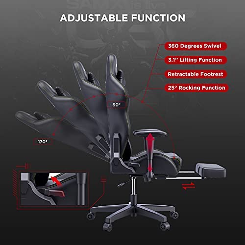 AutoFull Escritorio de Juego y Silla de Oficina con Soporte Lumbar Ergonómico, Estilo Racing, Cuero PU, Silla de Tarea Giratoria Ajustable de Espalda Alta para PC