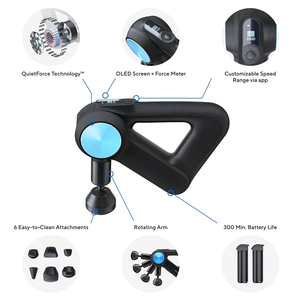 2025 Theragun PRO – Pistola de Masaje de Percusión Profesional, Silenciosa y Potente con Pantalla OLED y Baterías Recargables