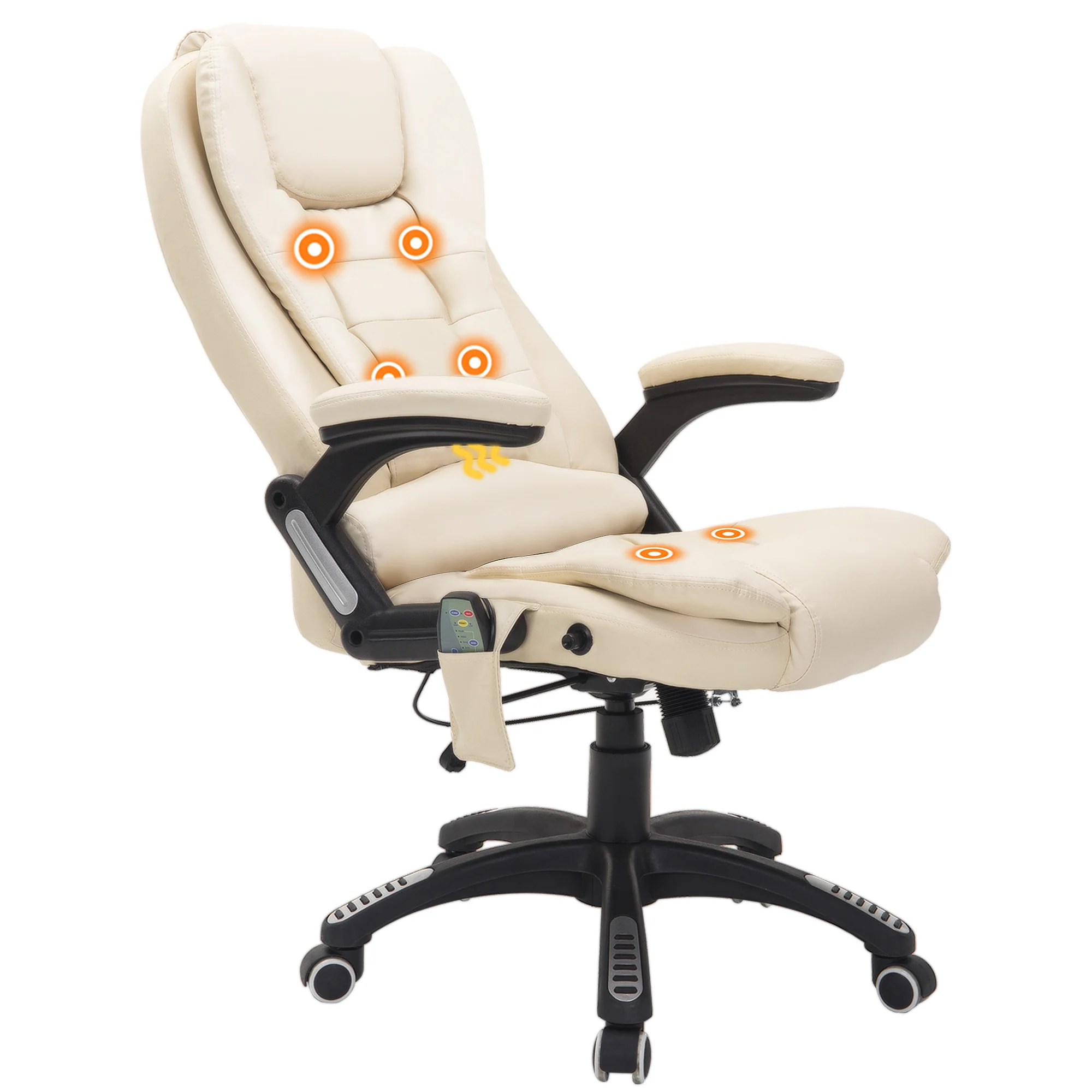 Silla de oficina ejecutiva con masaje y calefacción, sillón de oficina de cuero PU con respaldo alto, beige