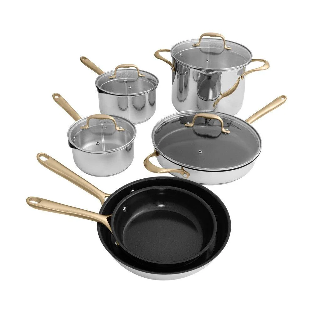 Set de Cocina de 10 Piezas No Tóxico en Acero Inoxidable con 3 Piezas de Cerámica Antiadherente ZLINE (CWSETL-NS-10)