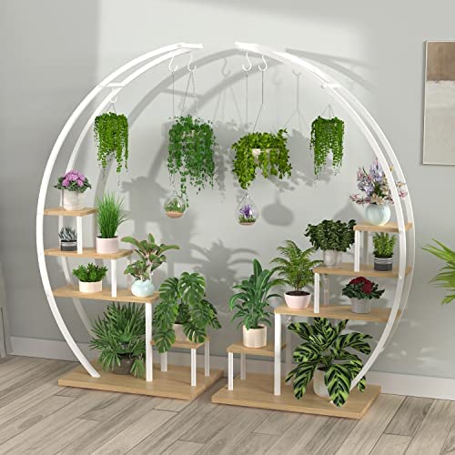 Soporte para Plantas de Metal Creativo con Forma de Media Luna, Estante Escalera para Macetas (Paquete de 2)