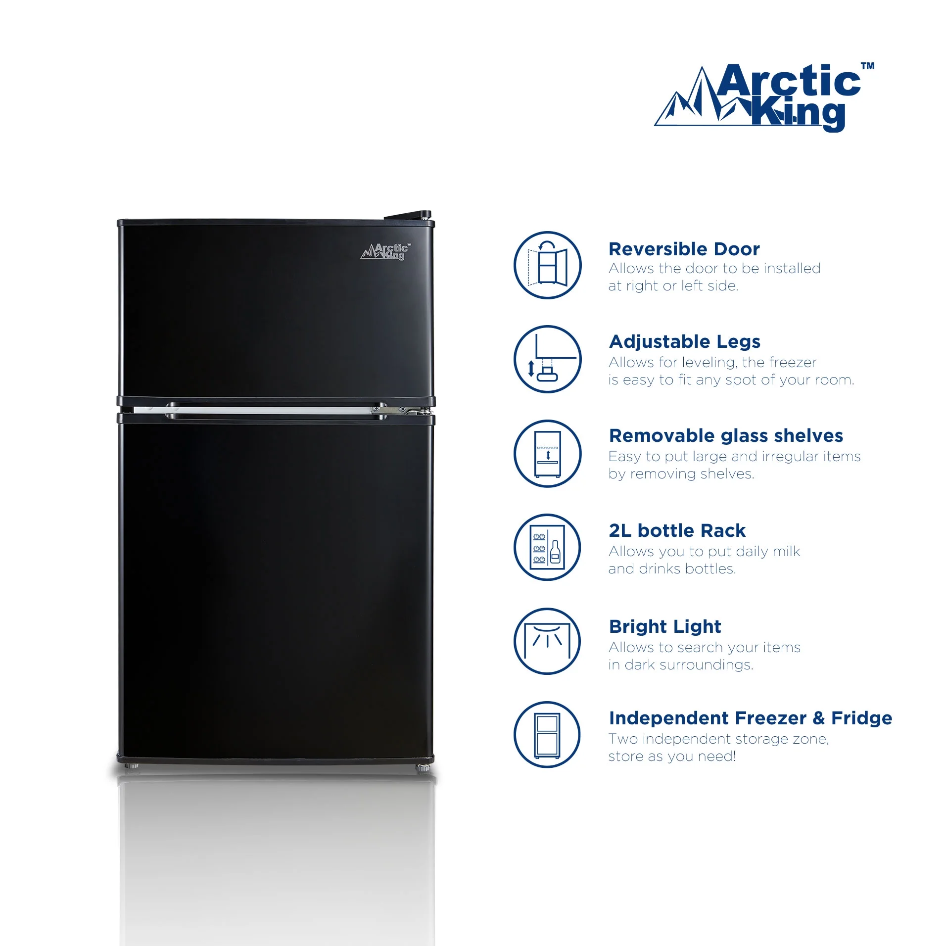 2025 Arctic King 3.2 pies³ - Refrigerador compacto de dos puertas con congelador, negro