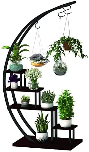 Soporte para Plantas de Metal Creativo con Forma de Media Luna, Estante Escalera para Macetas (Paquete de 2)