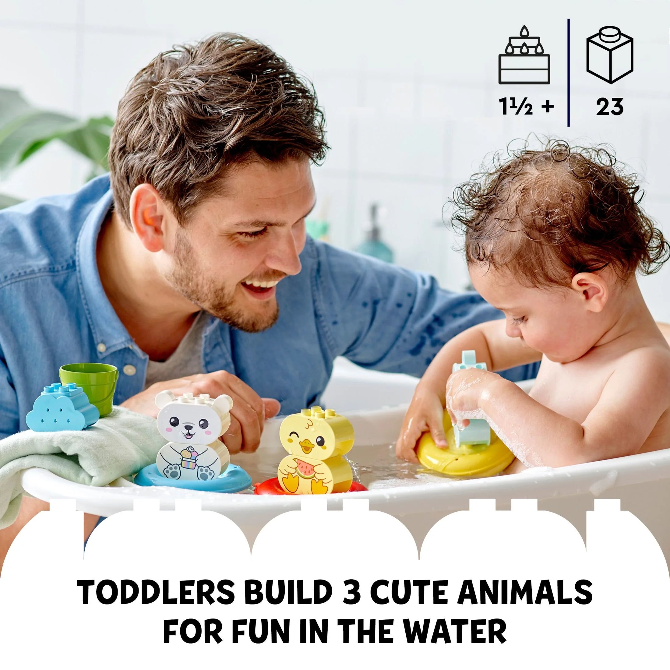 LEGO DUPLO 10965 – Diversión en la hora del baño, Tren de Animales Flotante, Juguete Acuático para Bebés y Niños Pequeños de 1,5 a 3 Años con Pato, Hipopótamo y Oso Polar, Fácil de Limpiar, Excelente Juguete Flotante para la Tina