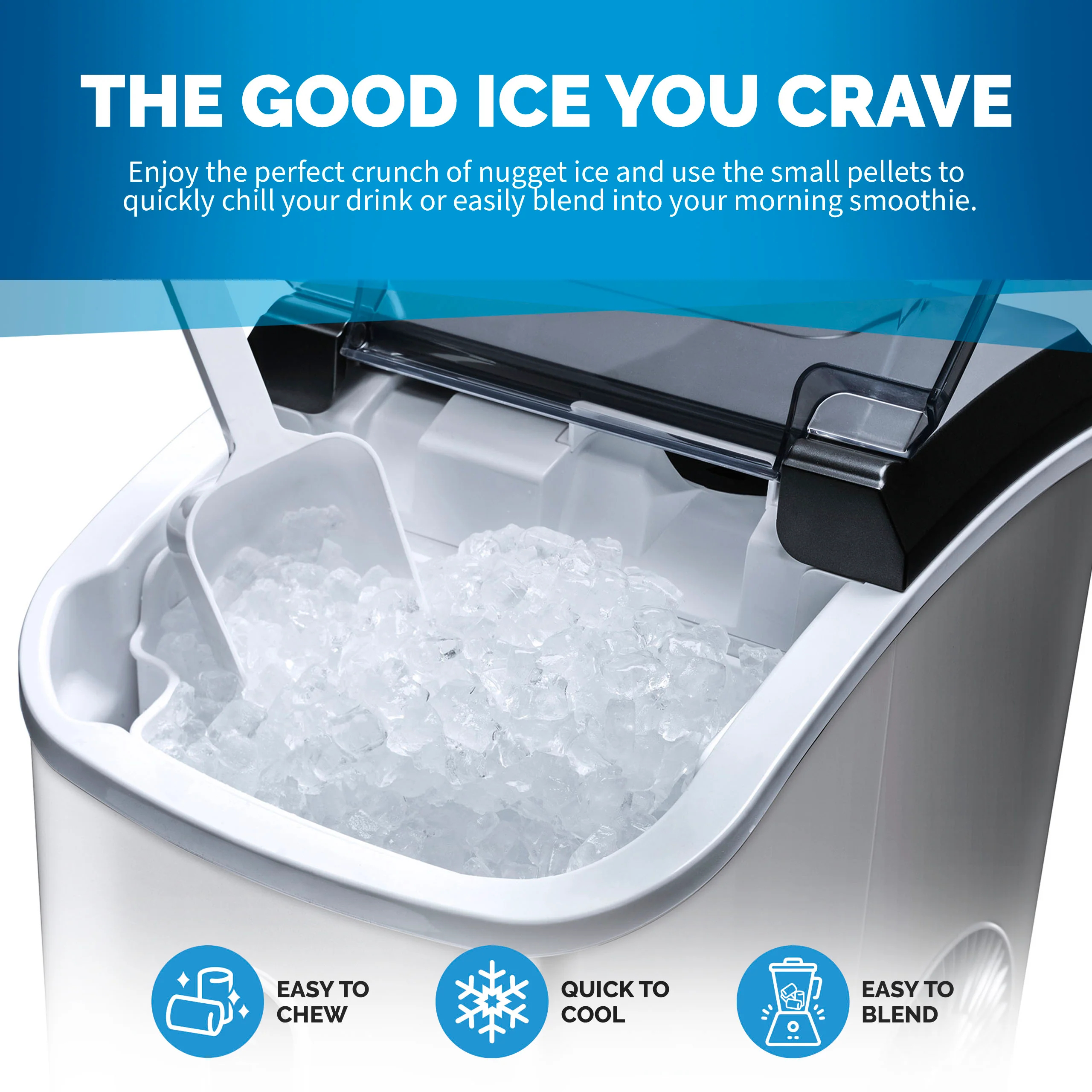 2025 Máquina de Hielo en Trozos de Mostrador Newair® – 33 lb/día