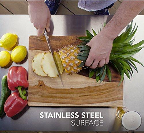 Keter Unity Mesa Portátil para Exterior y Gabinete de Almacenamiento con Ganchos para Accesorios de Parrilla - Superficie de Acero Inoxidable para Isla de Cocina o Carro de Bar en Patio, Marrón Espresso