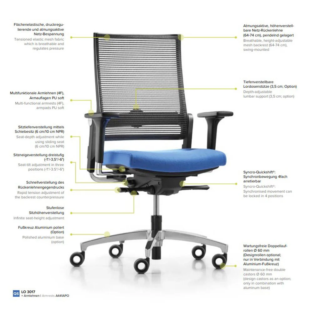 2025 Silla de Oficina Ergonómica Dauphin LORDO FLEX LO 3017_SLP | Respaldo de Malla | Negra