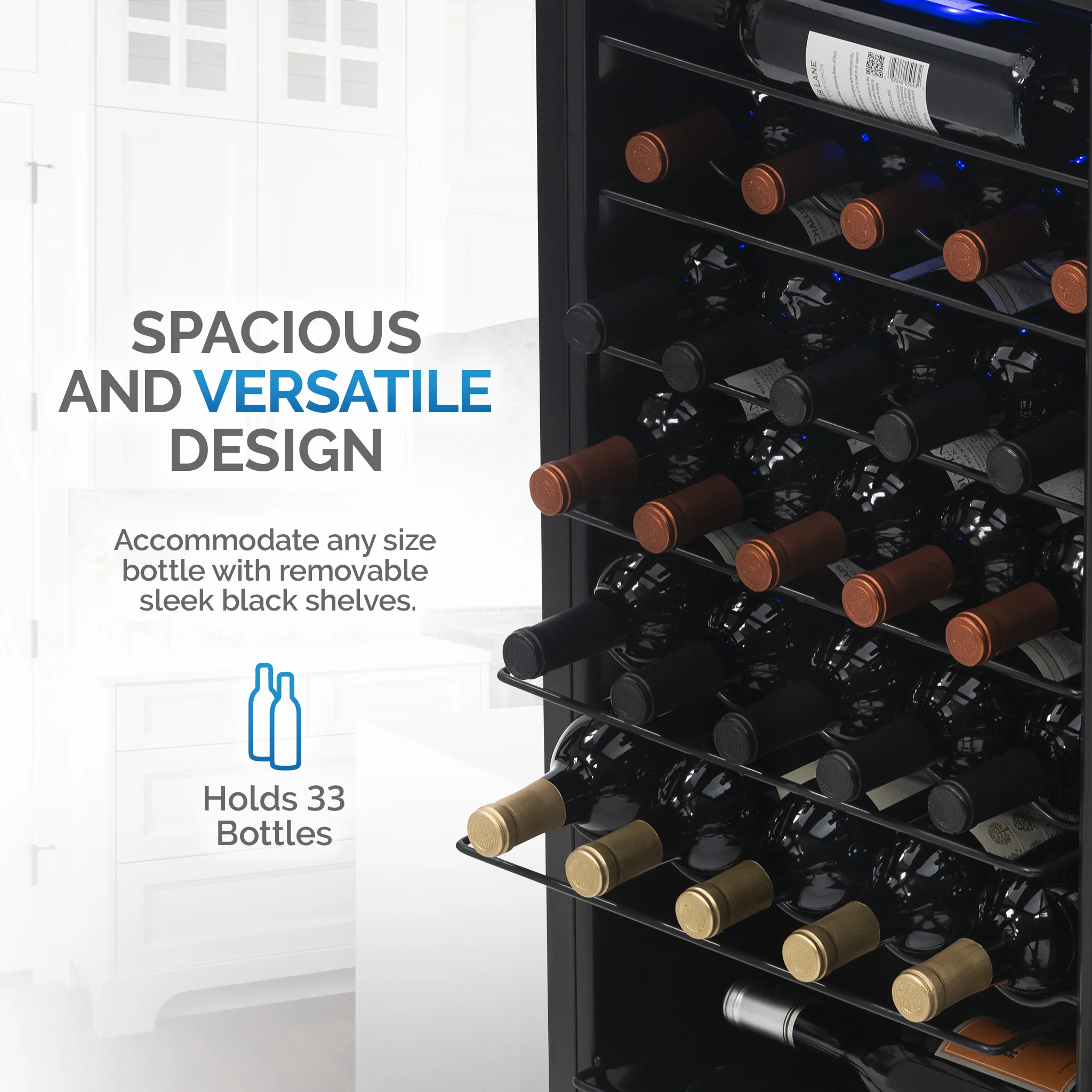 2025 Refrigerador de Vinos Independiente Newair® de Acero Inoxidable – 33 Botellas – 18,9