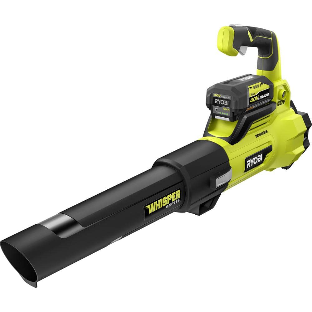 2025 Soplador de Mano RYOBI 40V Brushless 125 MPH 550 CFM de la Serie Whisper con Batería de 4.0 Ah y Cargador RY40470