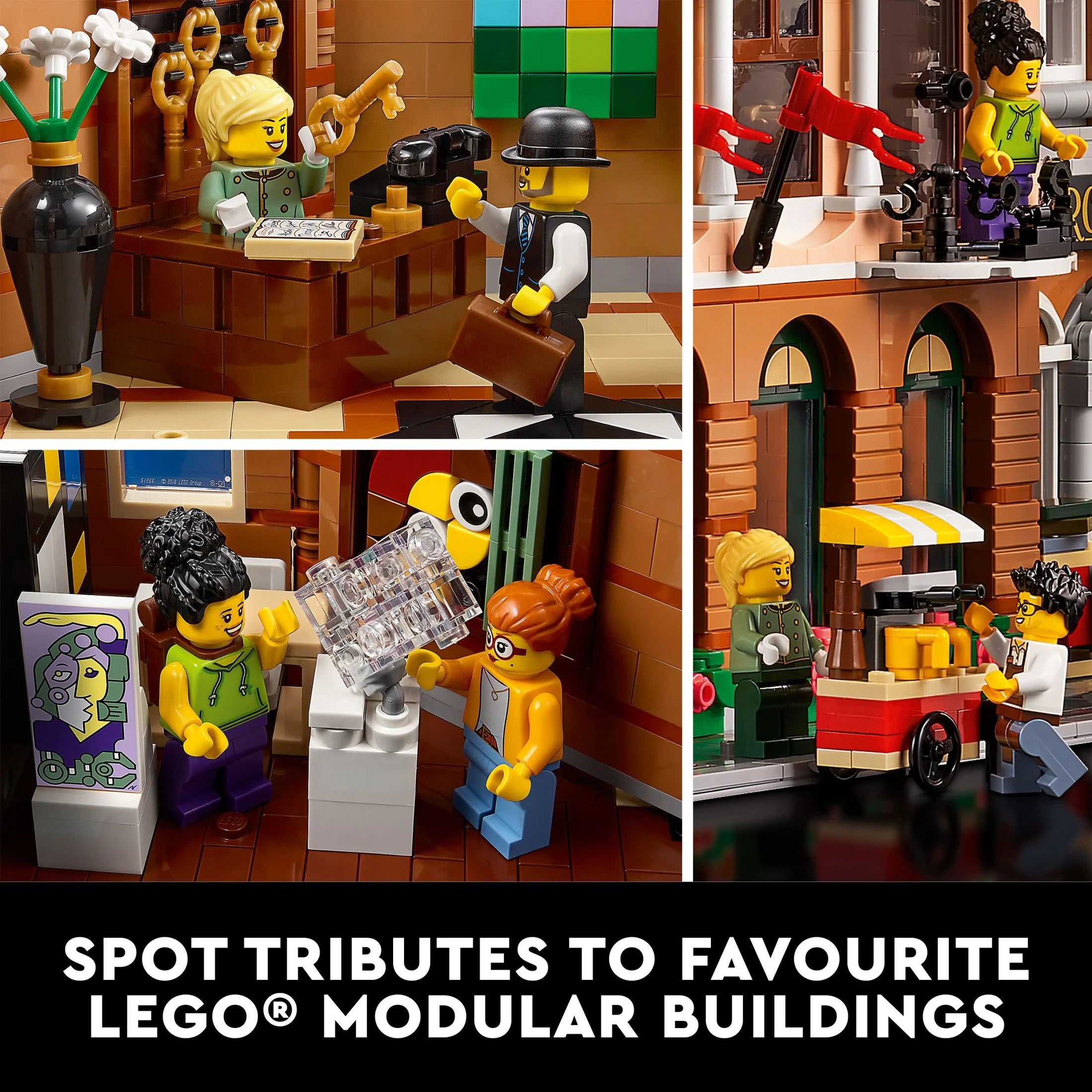 LEGO Icons Hotel Boutique 10297 – Set de Construcción Modular para Adultos, con 5 Habitaciones Detalladas Incluyendo Cuartos de Huéspedes y Galería