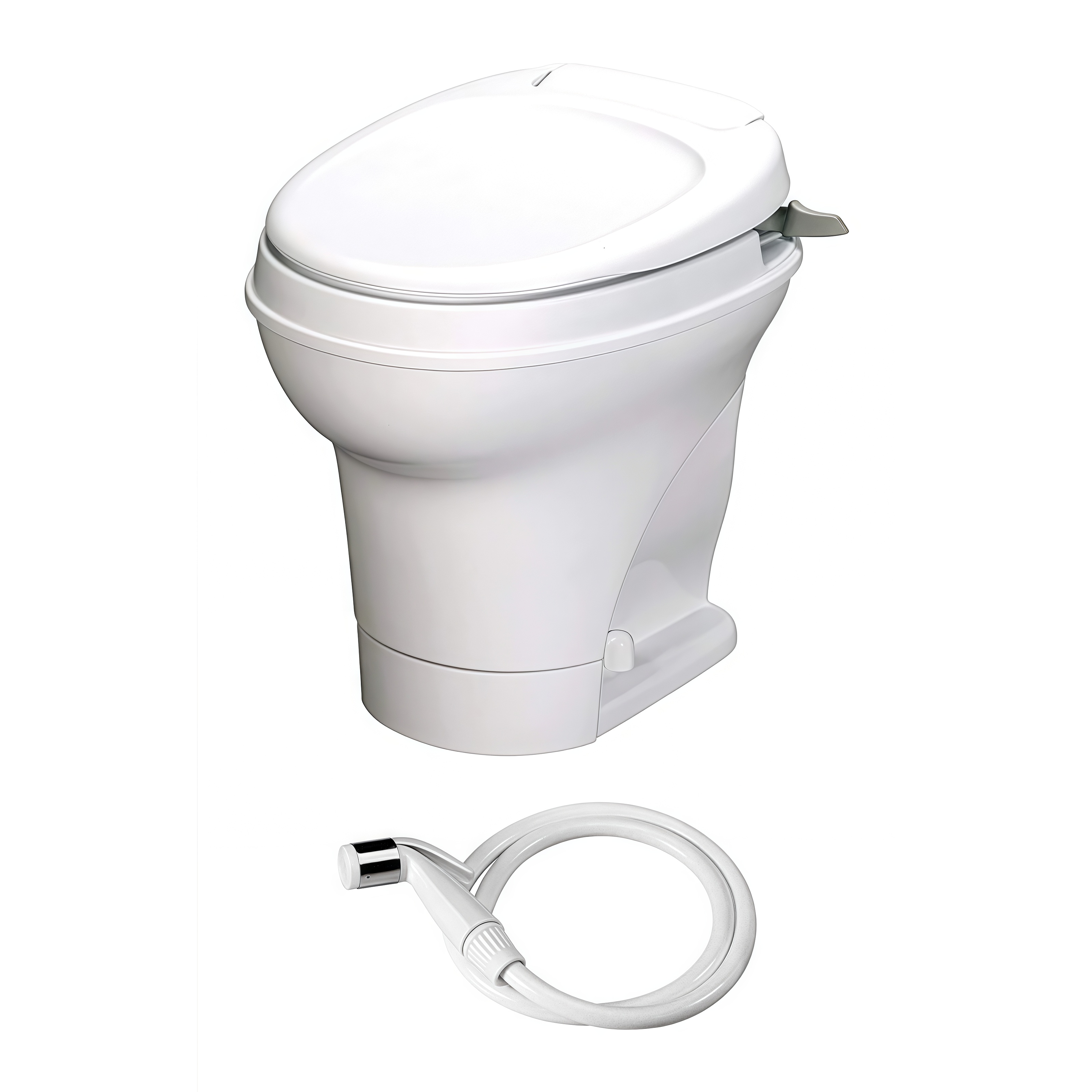 Inodoro Aqua-Magic V para RV con Descarga Manual y Rociador de Mano / Perfil Alto / Blanco – Thetford 31675
