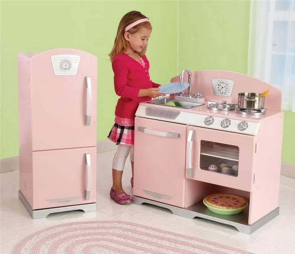 Cocina Retro KidKraft y Refrigerador en Rosa