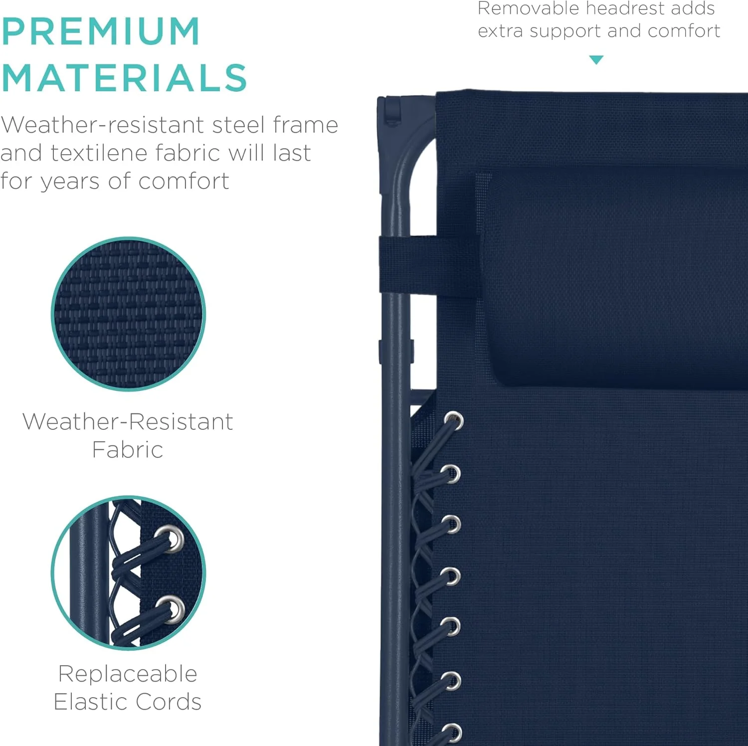 Best Choice Products – Silla Reclinable de Patio con Gravedad Cero, Ajustable y Plegable para Exteriores con Dosel, Almohada Cervical y Bandeja Lateral, Textileno – Azul Pavo Real