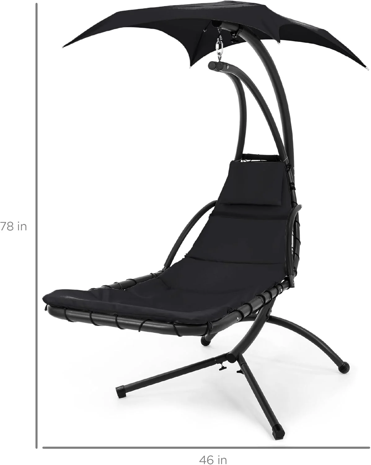 Chaise Longue Suspendue de Exterior Best Choice Products – Silla Balancín Curvada de Acero con Cojín Integrado y Toldo Desmontable – Gris Carbón
