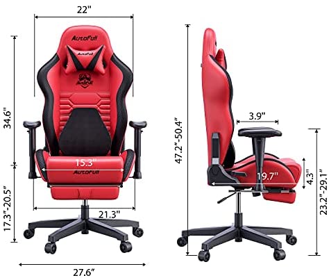 AutoFull Escritorio de Juego y Silla de Oficina con Soporte Lumbar Ergonómico, Estilo Racing, Cuero PU, Silla de Tarea Giratoria Ajustable de Espalda Alta para PC