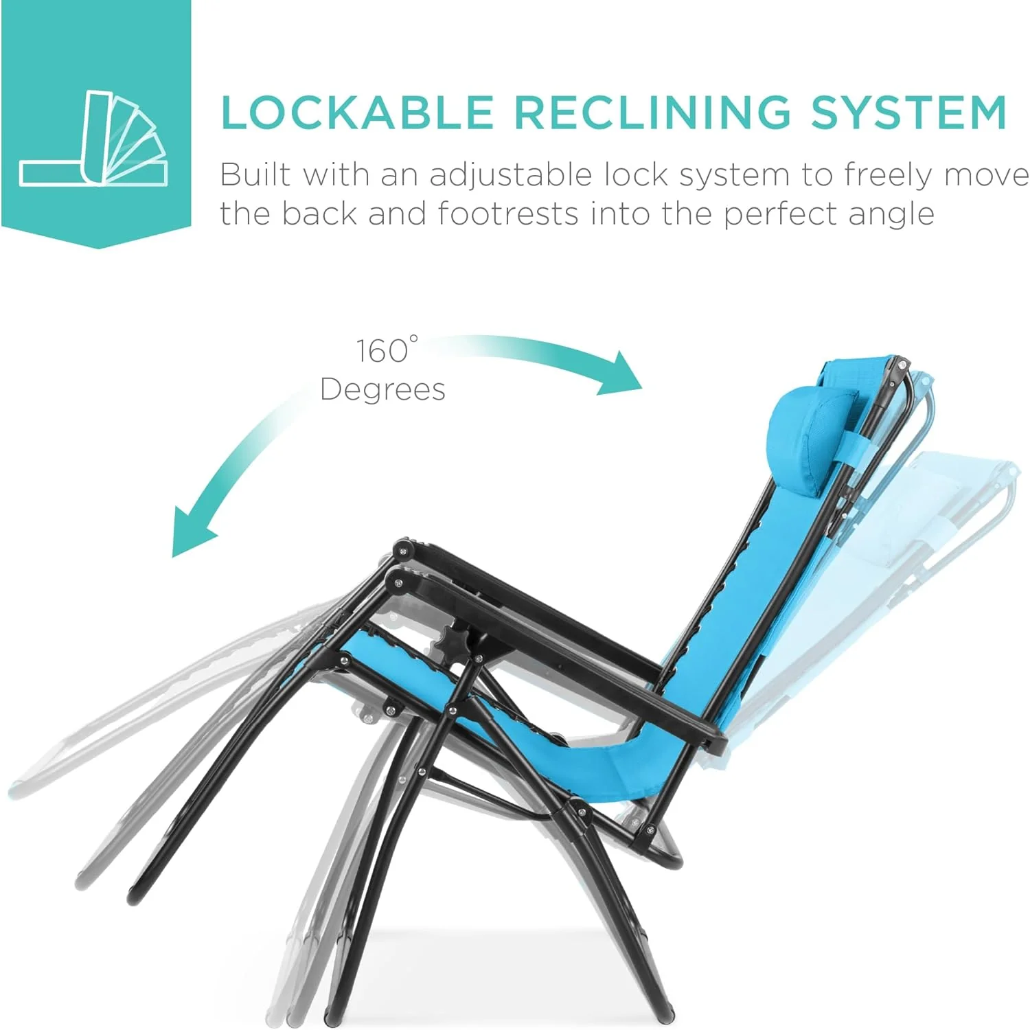 Best Choice Products – Silla Reclinable de Patio con Gravedad Cero, Ajustable y Plegable para Exteriores con Dosel, Almohada Cervical y Bandeja Lateral, Textileno – Azul Pavo Real