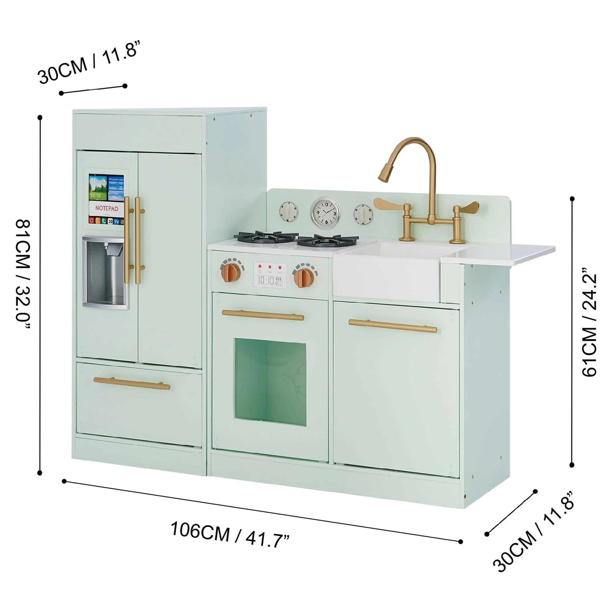 2025 Cocina de Juguete Teamson Kids Little Chef Charlotte con Refrigerador Independiente, Unidad de Cocina Separada y Características Interactivas, Mint