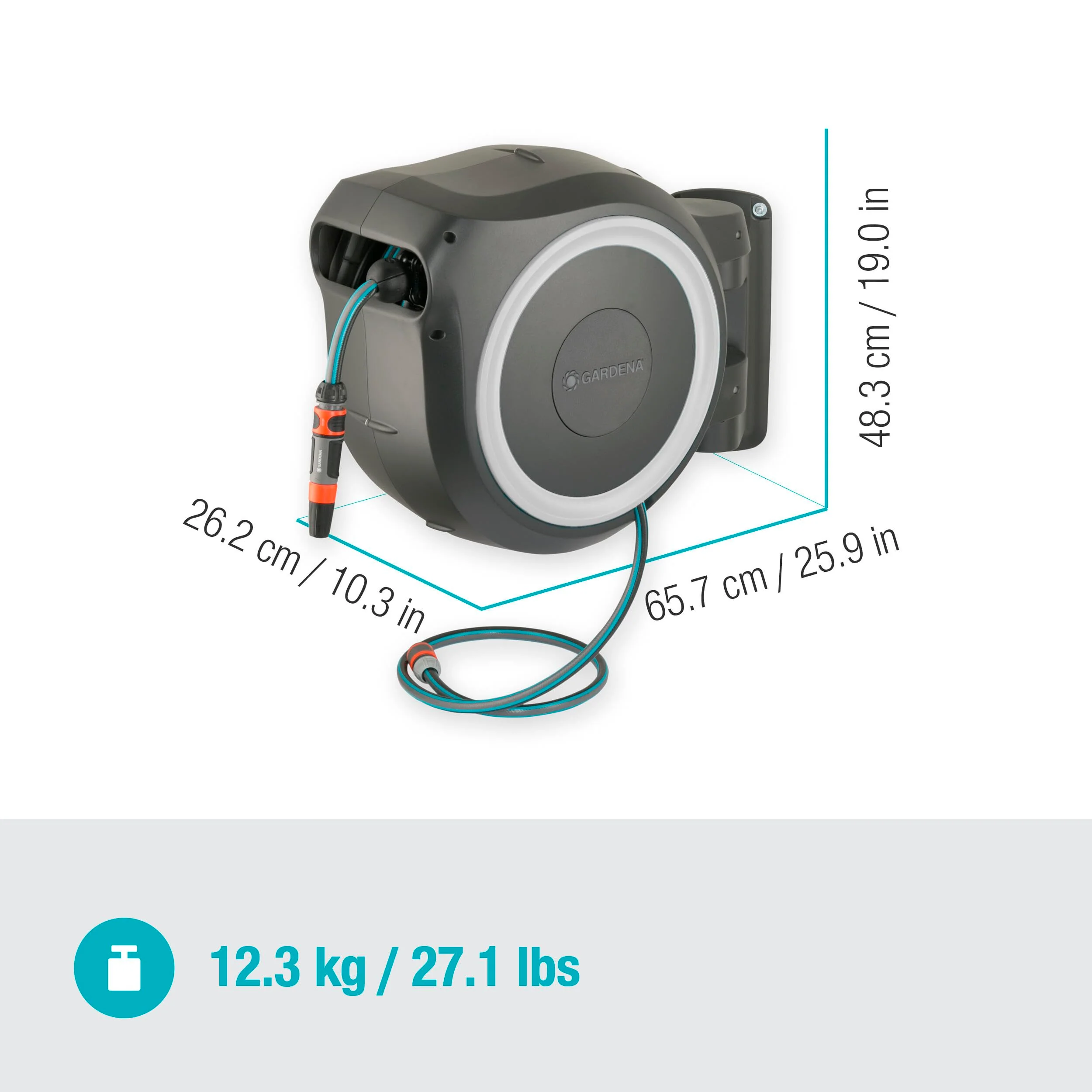 2025 Caja para Manguera de Pared Gardena RollUp XL 35 m Edición Exclusiva: Riego Flexible para Jardines Grandes, Caja Giratoria con Manguera de 35 m, Ducha y Pulverizador de Limpieza (18632-60)