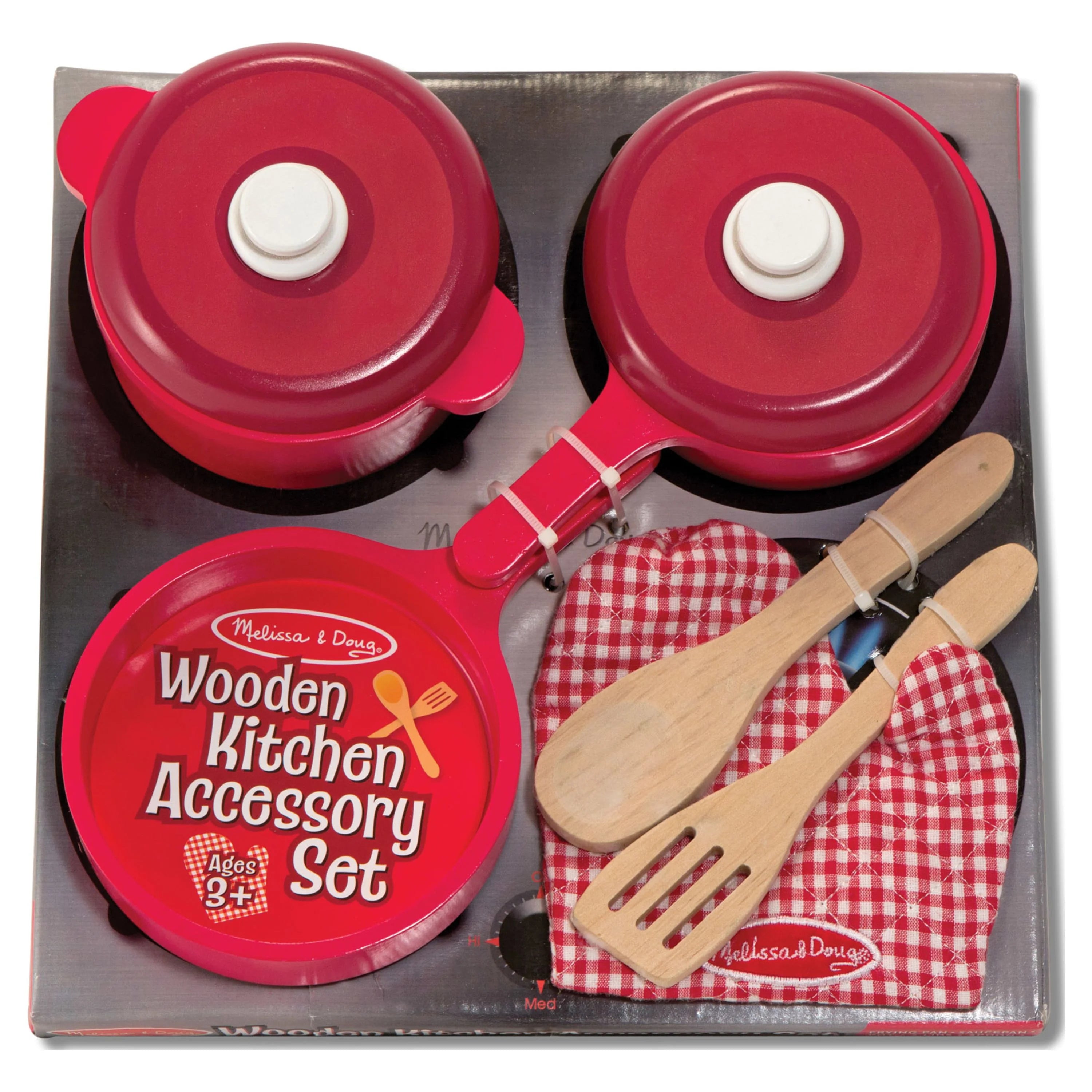 Melissa & Doug Set de Juego de Accesorios de Cocina de Madera Deluxe – Ollas y Sartenes (8 piezas)