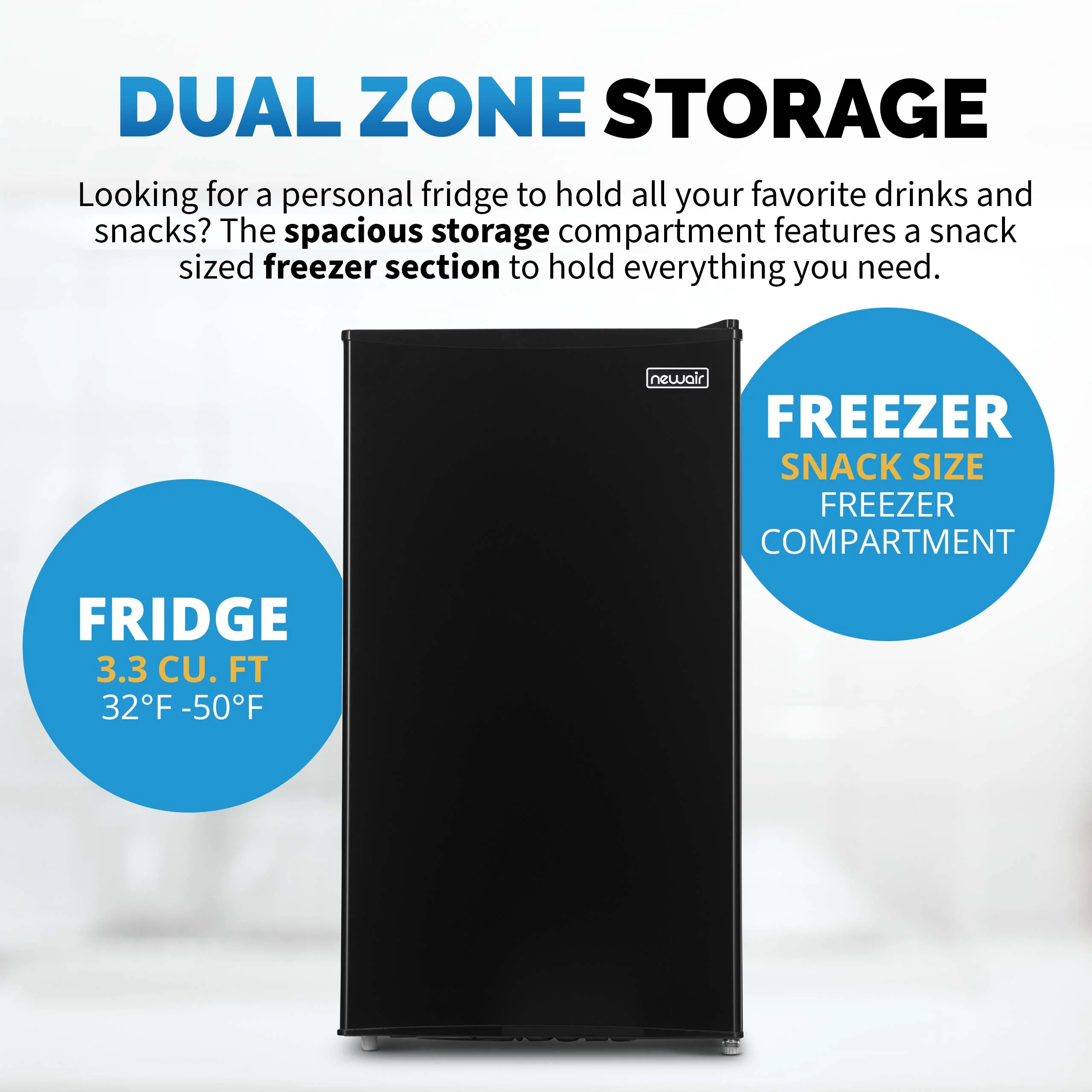 2025 Refrigerador Mini Bar Compacto Newair con Congelador – Negro (3,3 pies³)