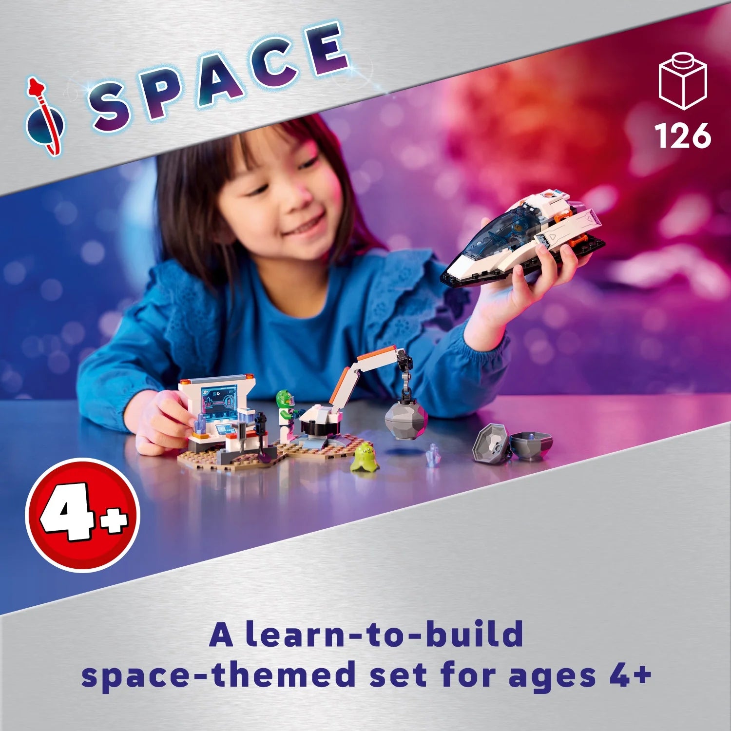 LEGO City Nave Espacial y Descubrimiento de Asteroides, Set de Construcción de Juguete, Regalo para Niños de 4 Años en Adelante que Aman el Juego de Imaginación, Incluye 2 Minifiguras de la Tripulación Espacial, Alienígena, Cristales y Juguete de Grú