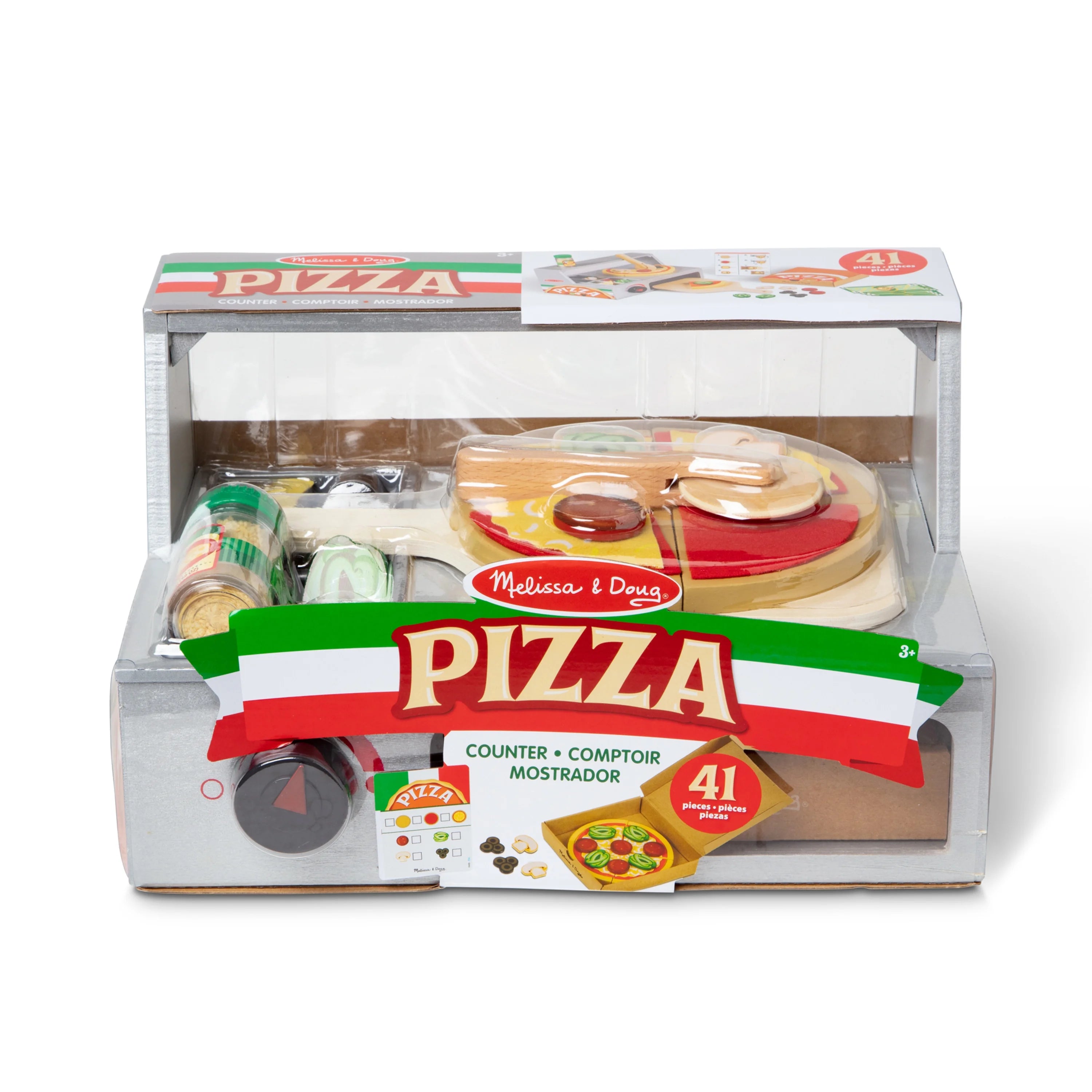 Melissa & Doug Mostrador de Pizza para Jugar Top & Bake de Madera (41 Piezas) – Certificado FSC